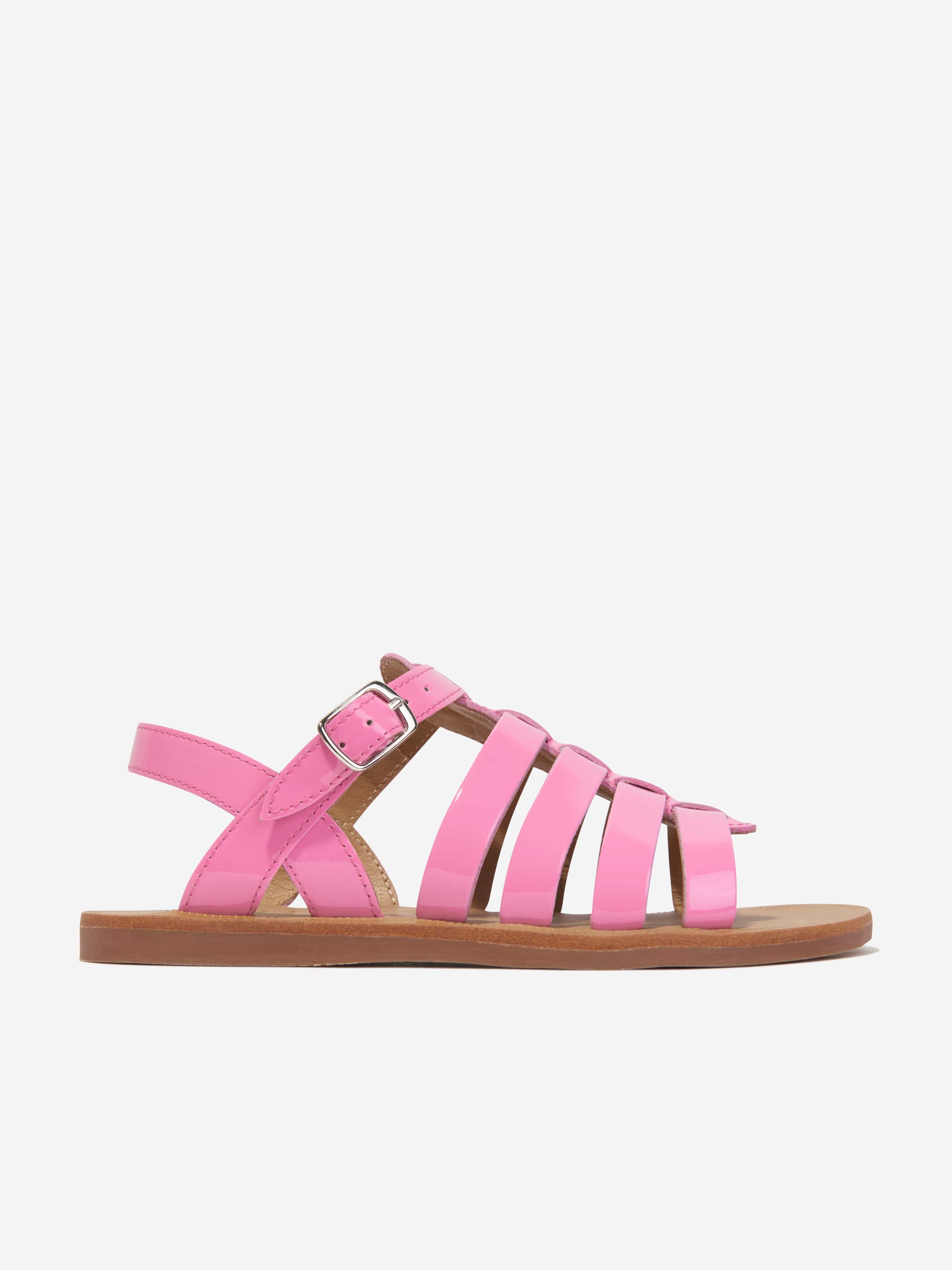 Pom D'Api Girls Leather Plagette Strap Sandals in Pink