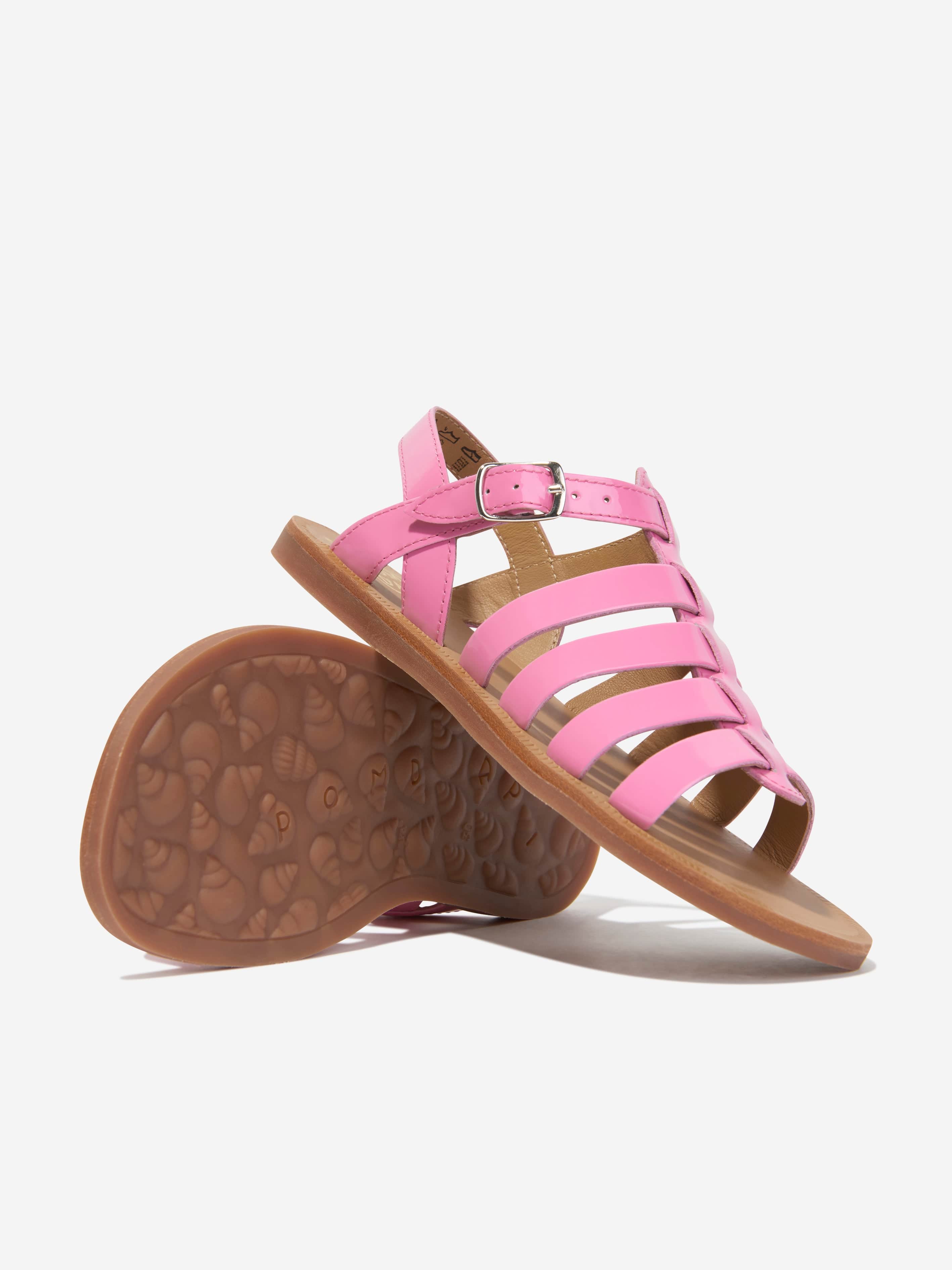 Pom D'Api Girls Leather Plagette Strap Sandals in Pink