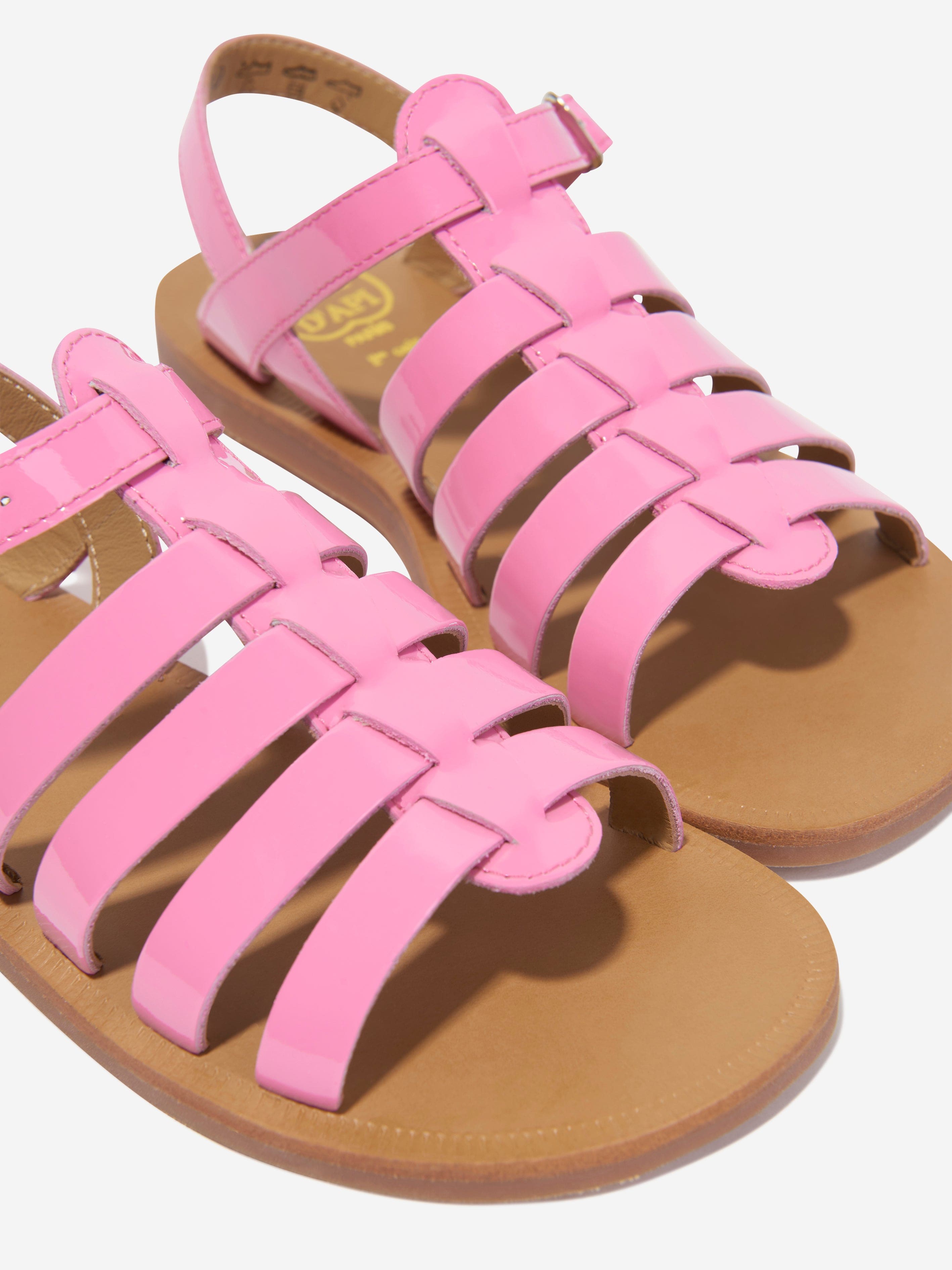 Pom D'Api Girls Leather Plagette Strap Sandals in Pink