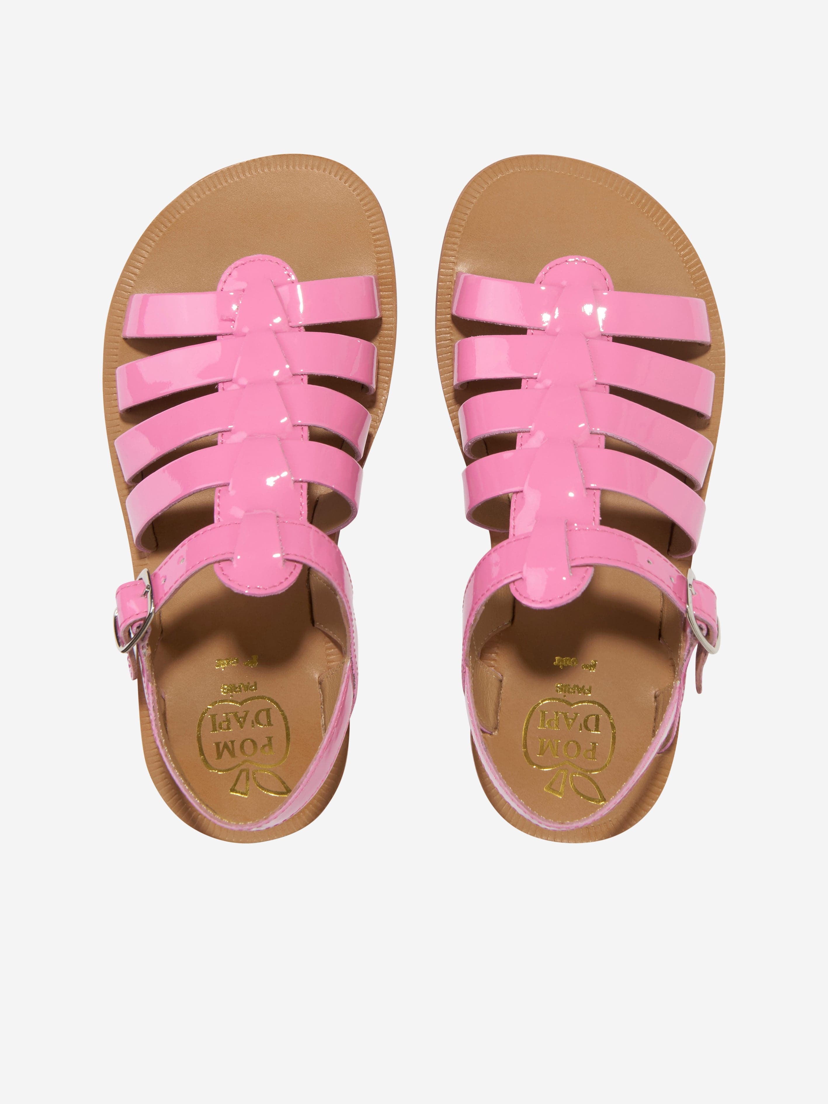 Pom D'Api Girls Leather Plagette Strap Sandals in Pink