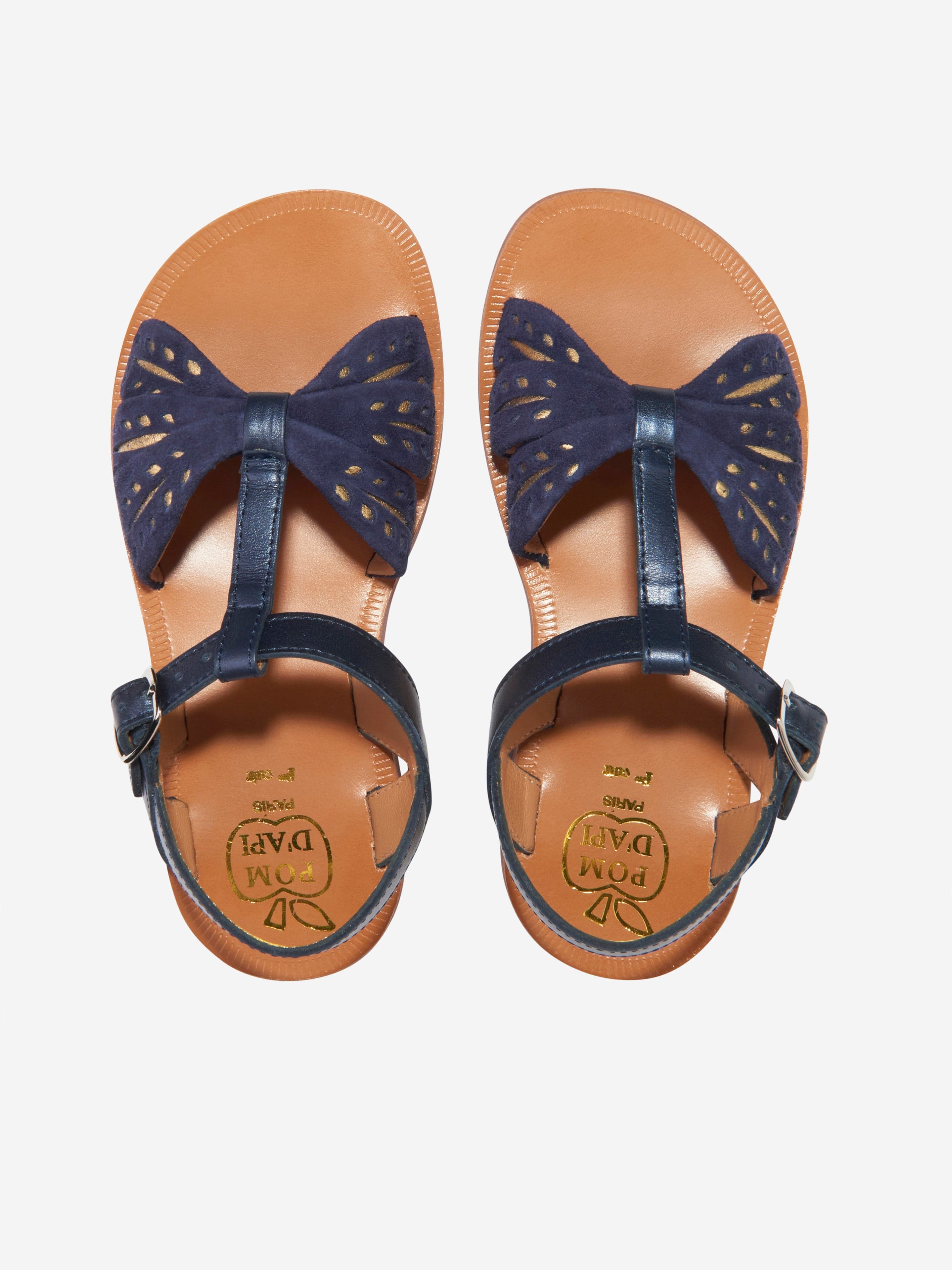 Pom D'Api Girls Leather Plagette Wheat Sandals in Navy