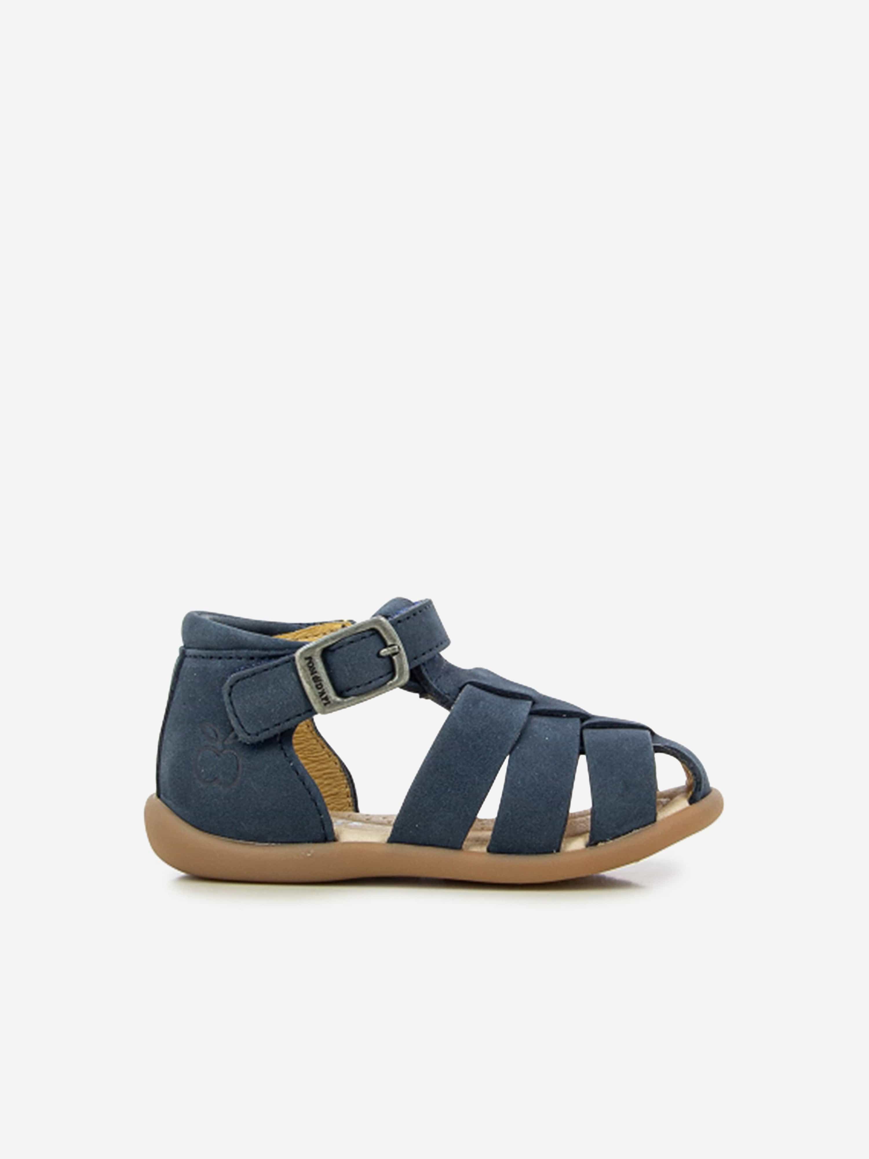 Pom D'Api Baby Leather Stand-Up Papy Sandals in Navy