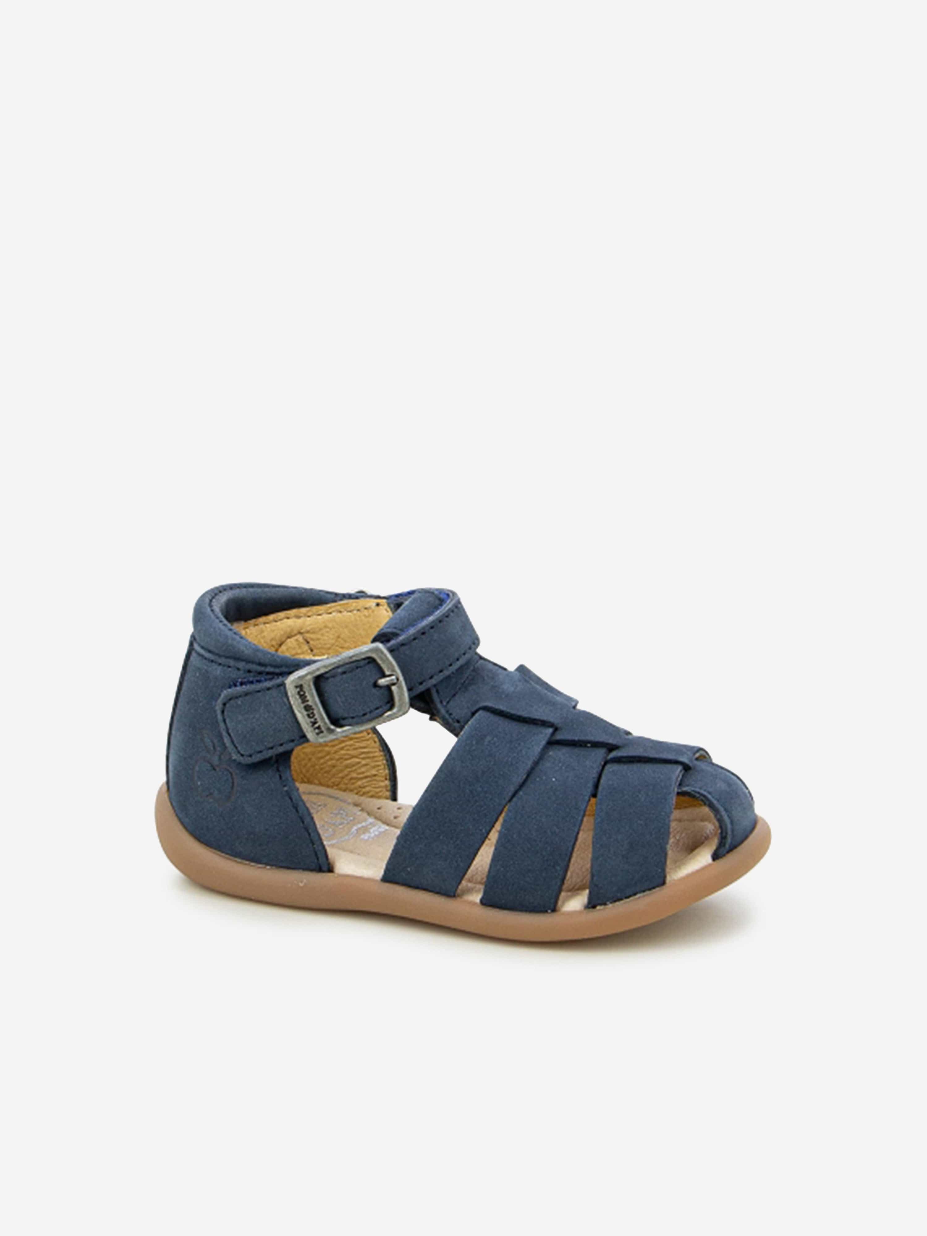 Pom D'Api Baby Leather Stand-Up Papy Sandals in Navy