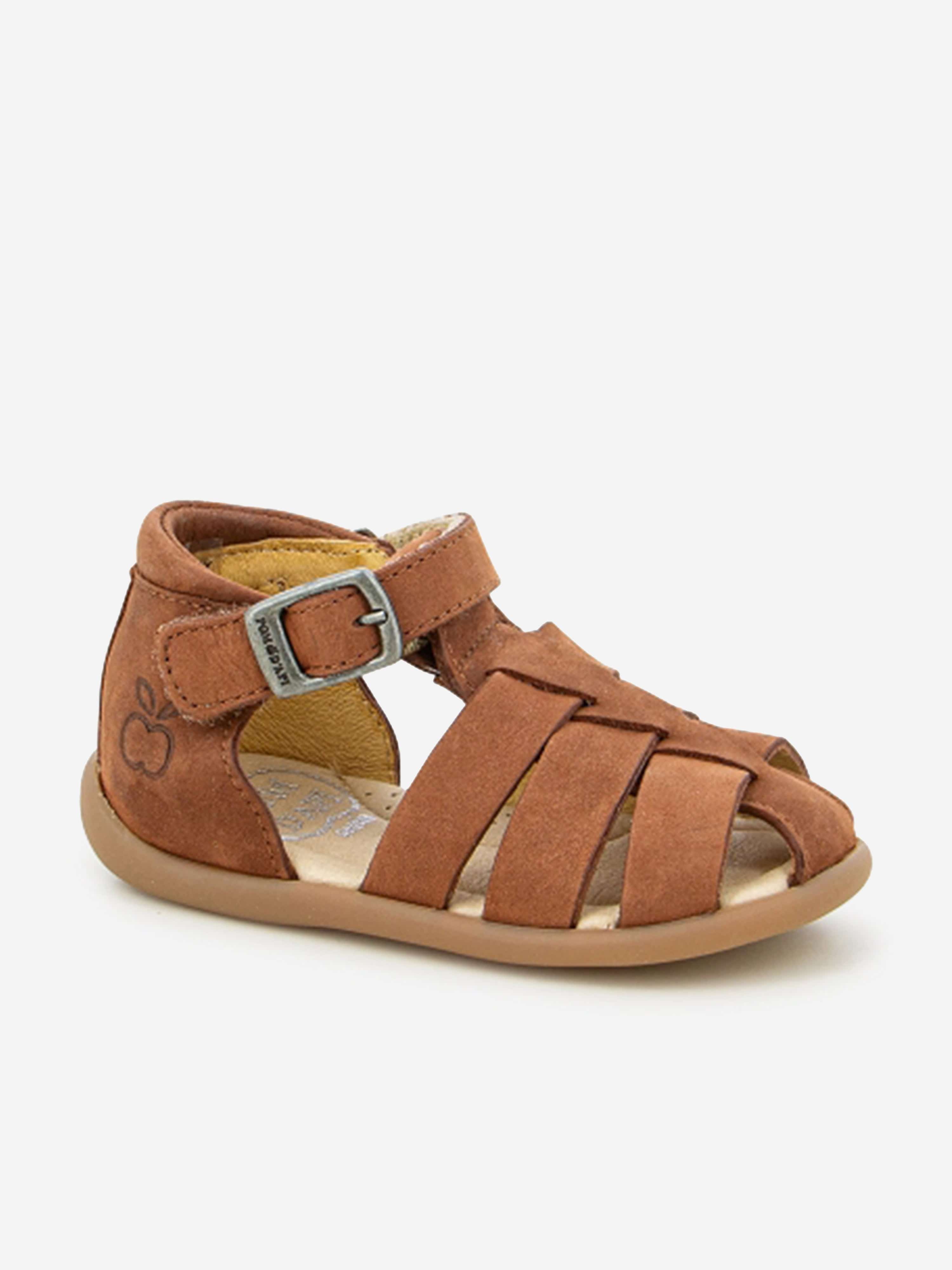 Pom D'Api Baby Leather Stand-Up Papy Sandals in Brown