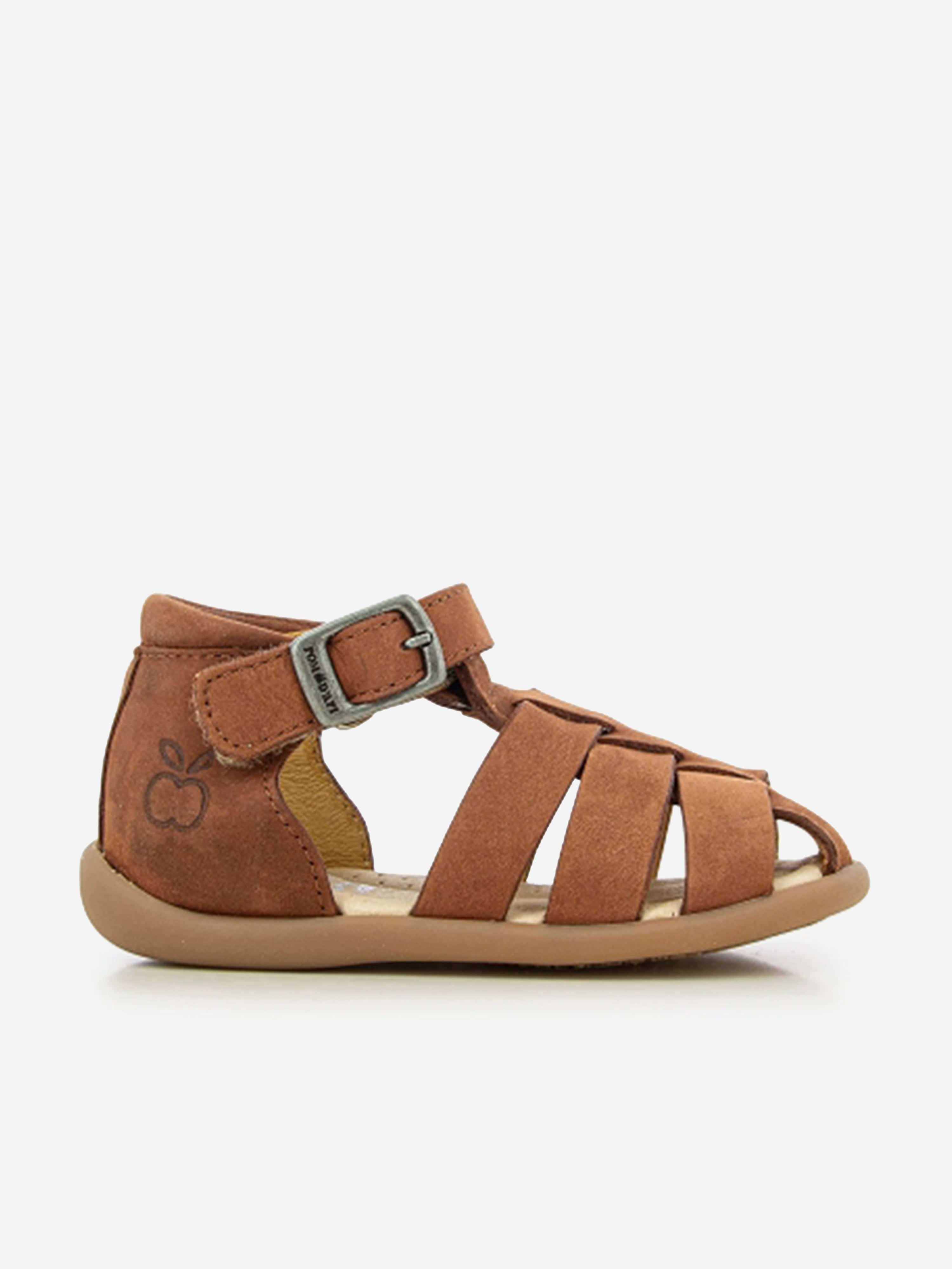 Pom D'Api Baby Leather Stand-Up Papy Sandals in Brown