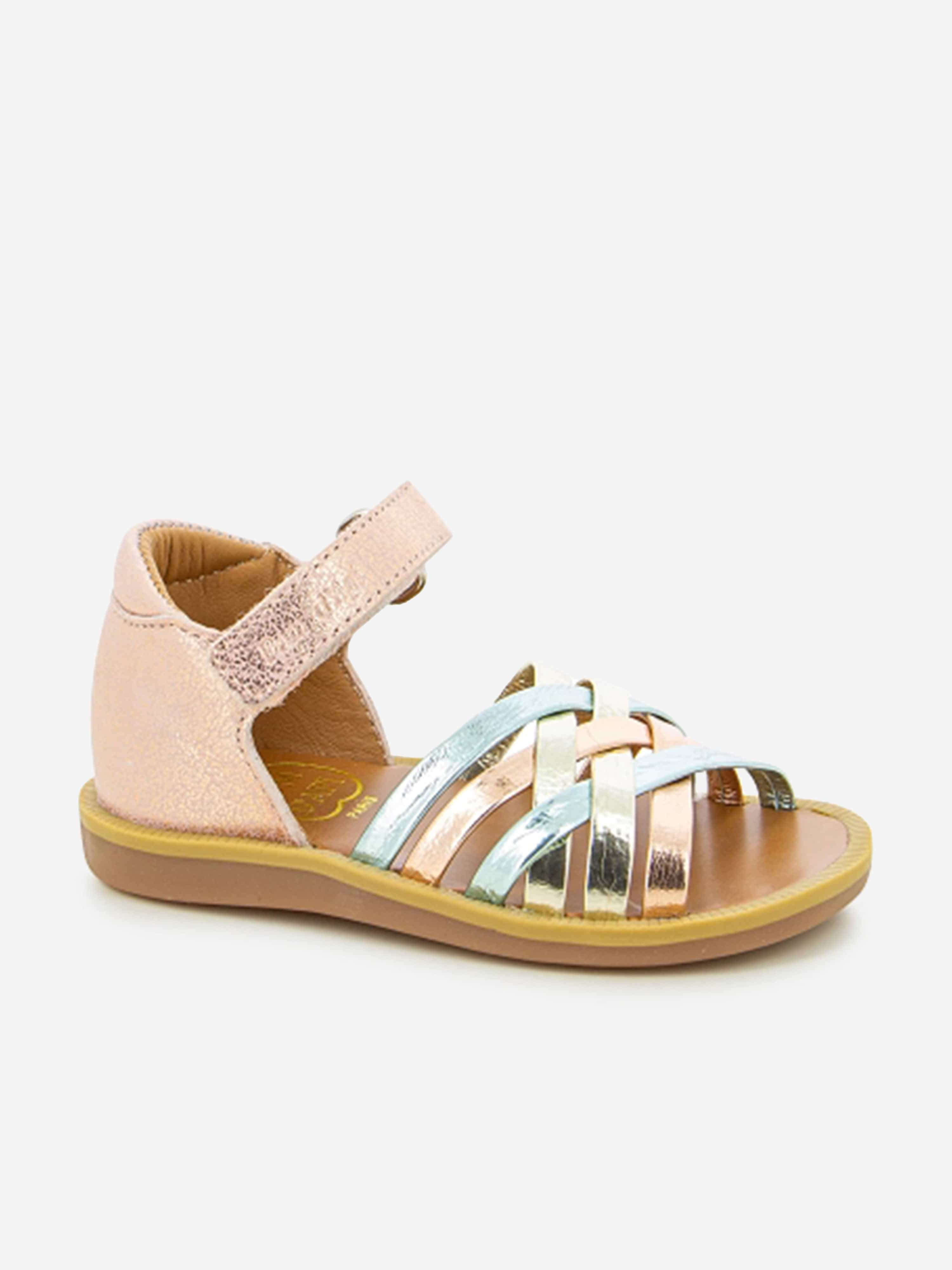 Pom D'Api Girls Leather Poppy Lux Sandals in Pink