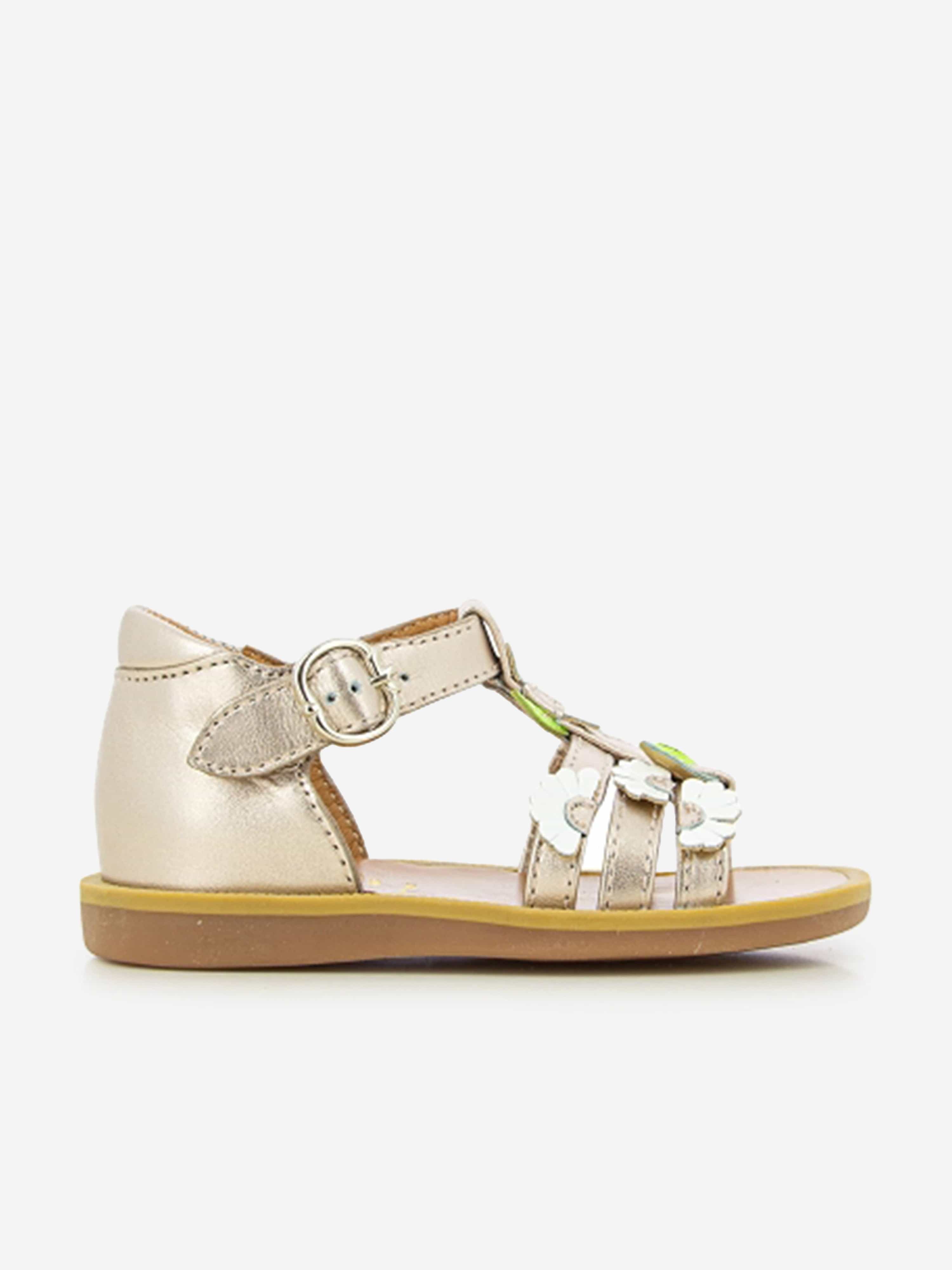 Pom D'Api Girls Leather Poppy Multi Daisy Sandals in Gold