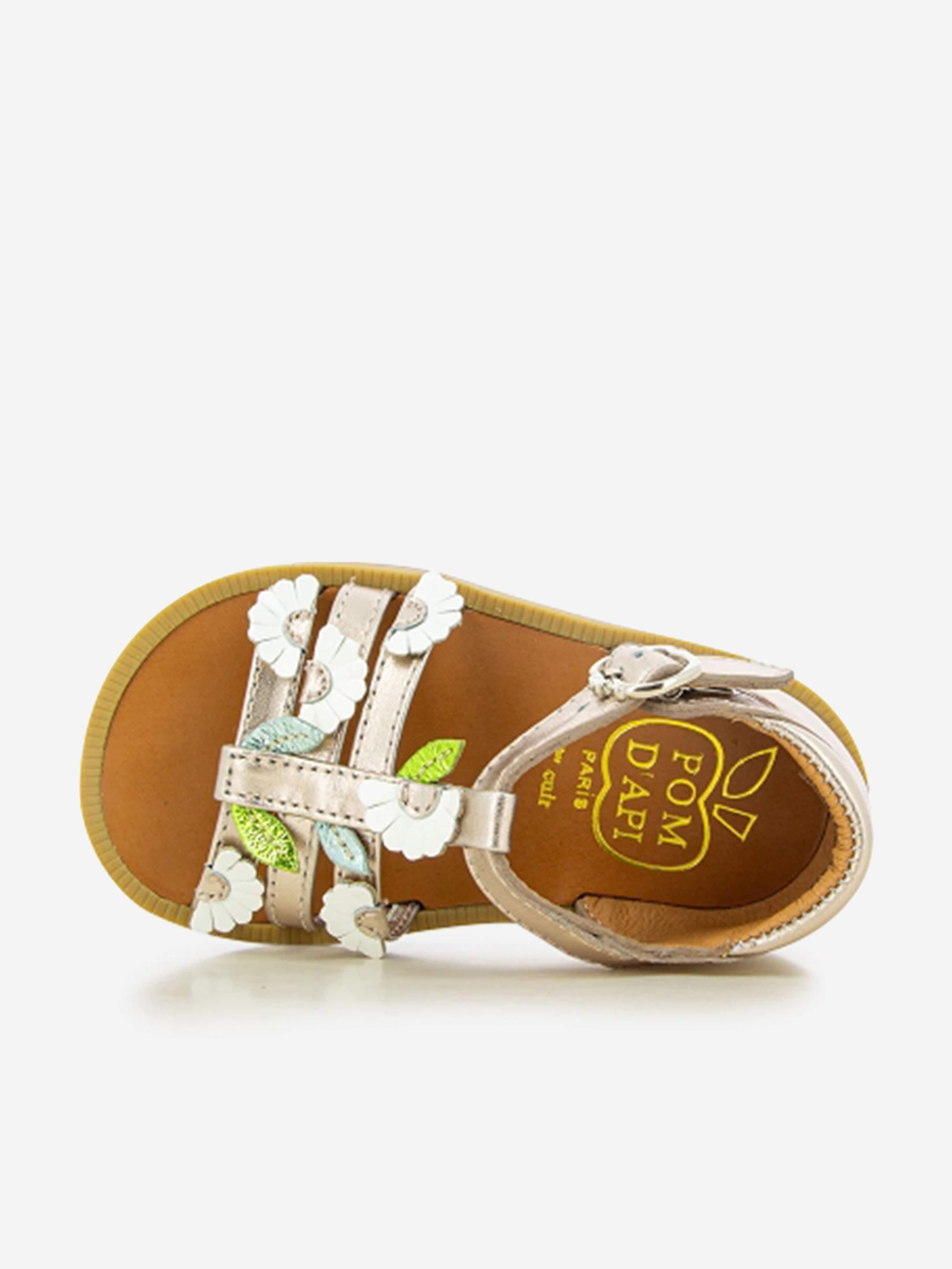 Pom D'Api Girls Leather Poppy Multi Daisy Sandals in Gold