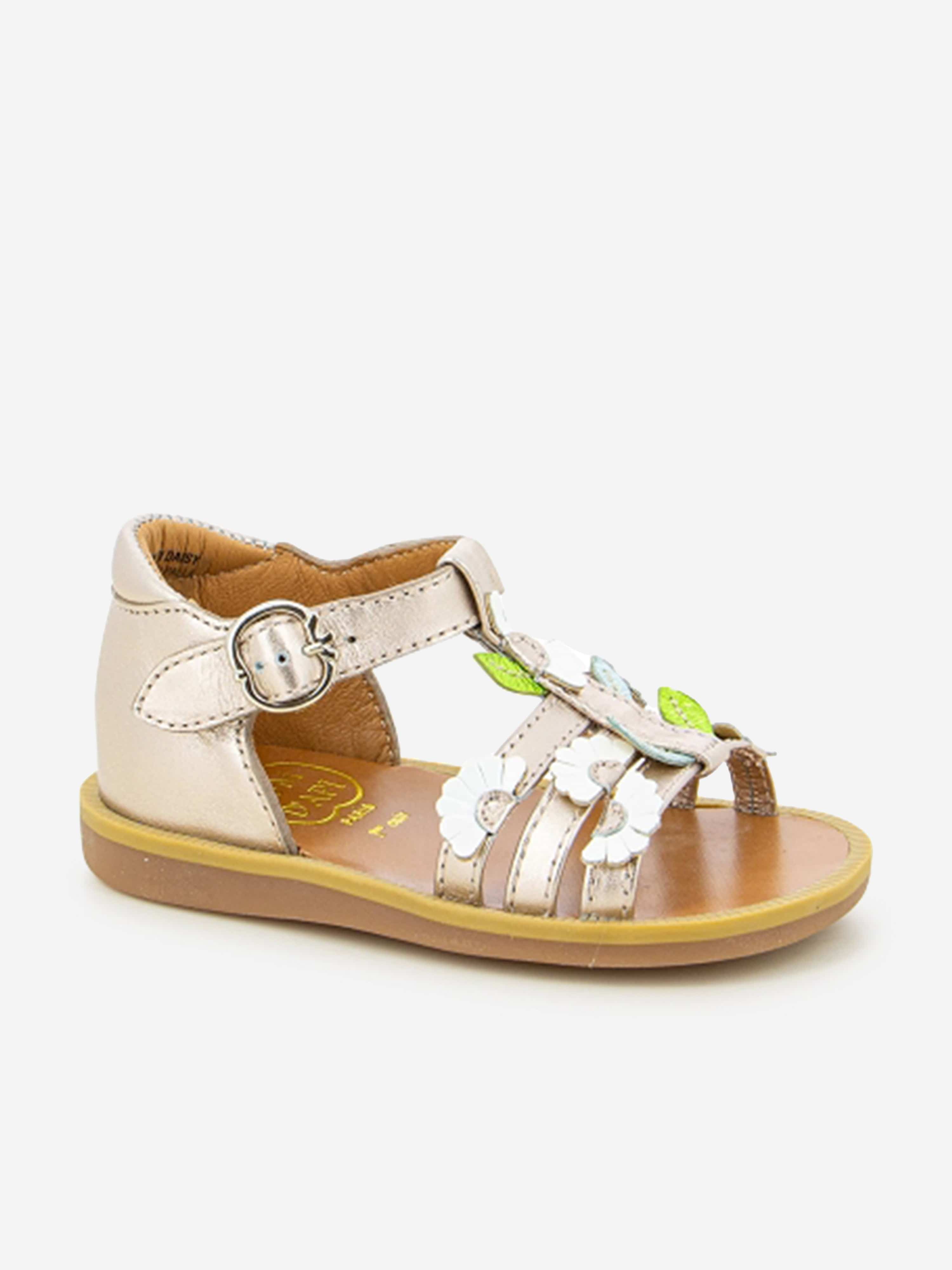 Pom D'Api Girls Leather Poppy Multi Daisy Sandals in Gold