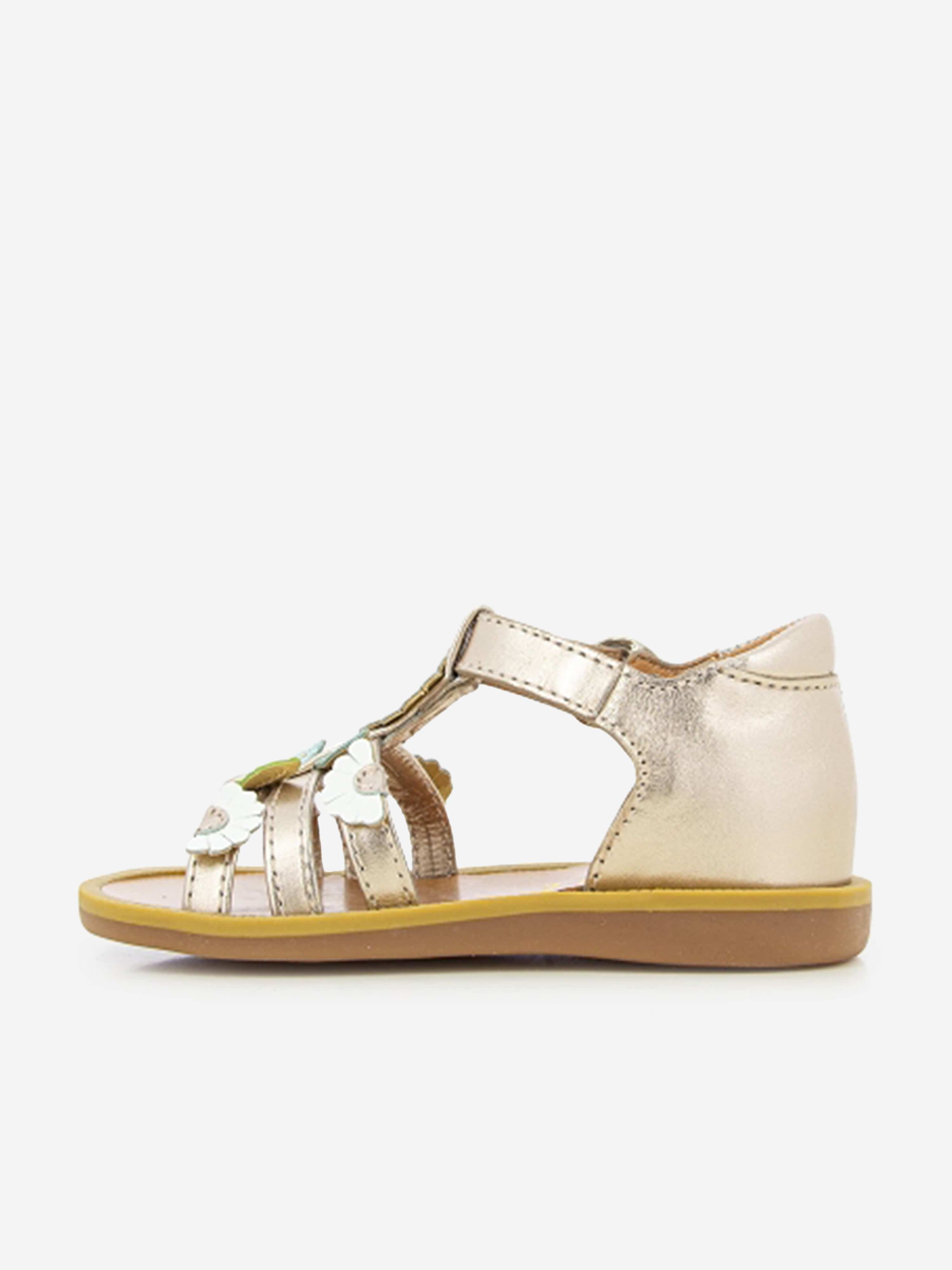 Pom D'Api Girls Leather Poppy Multi Daisy Sandals in Gold