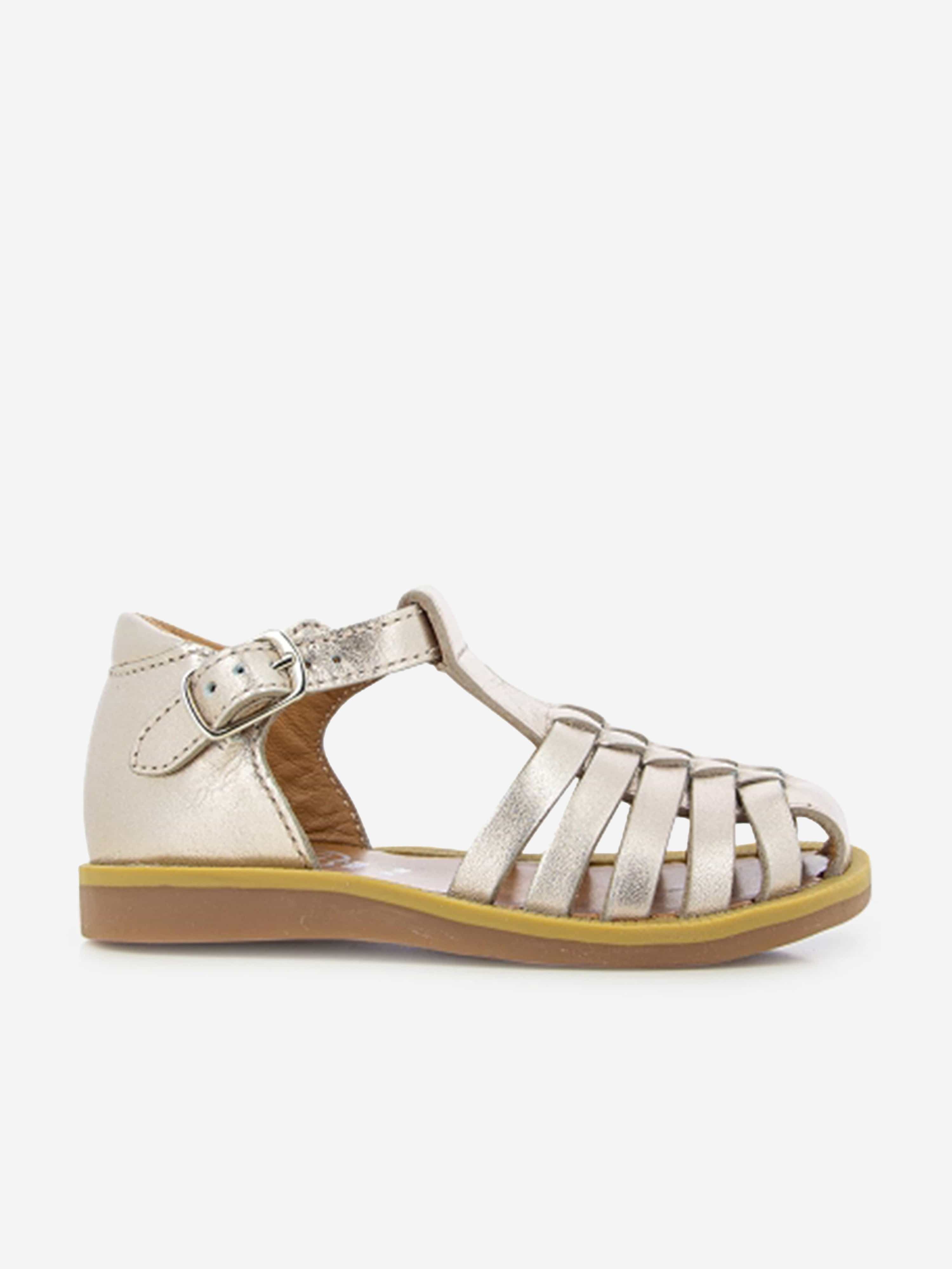 Pom D'Api Girls Leather Poppy Pitti Sandals in Gold