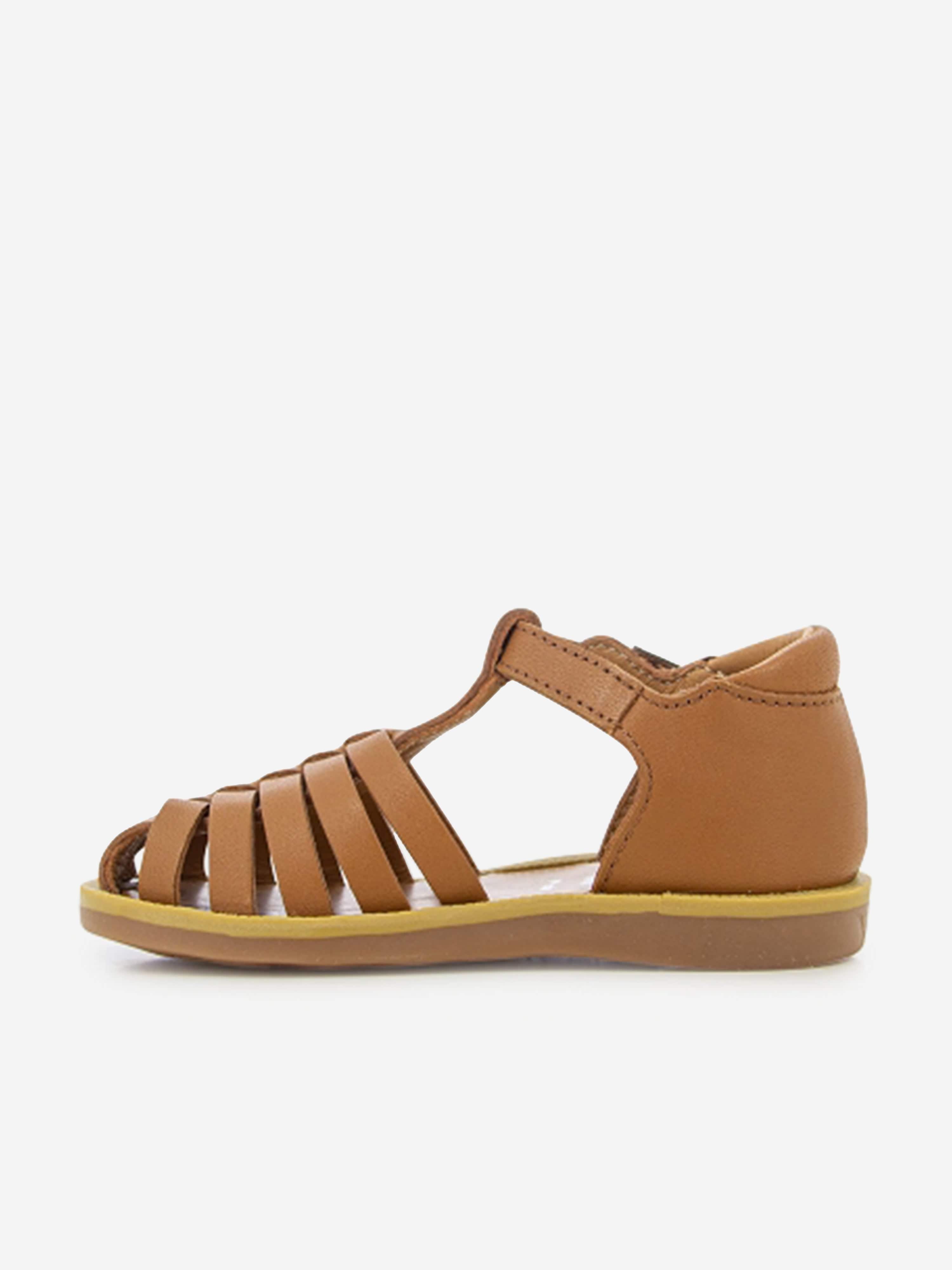 Pom D'Api Girls Leather Poppy Pitti Sandals in Brown