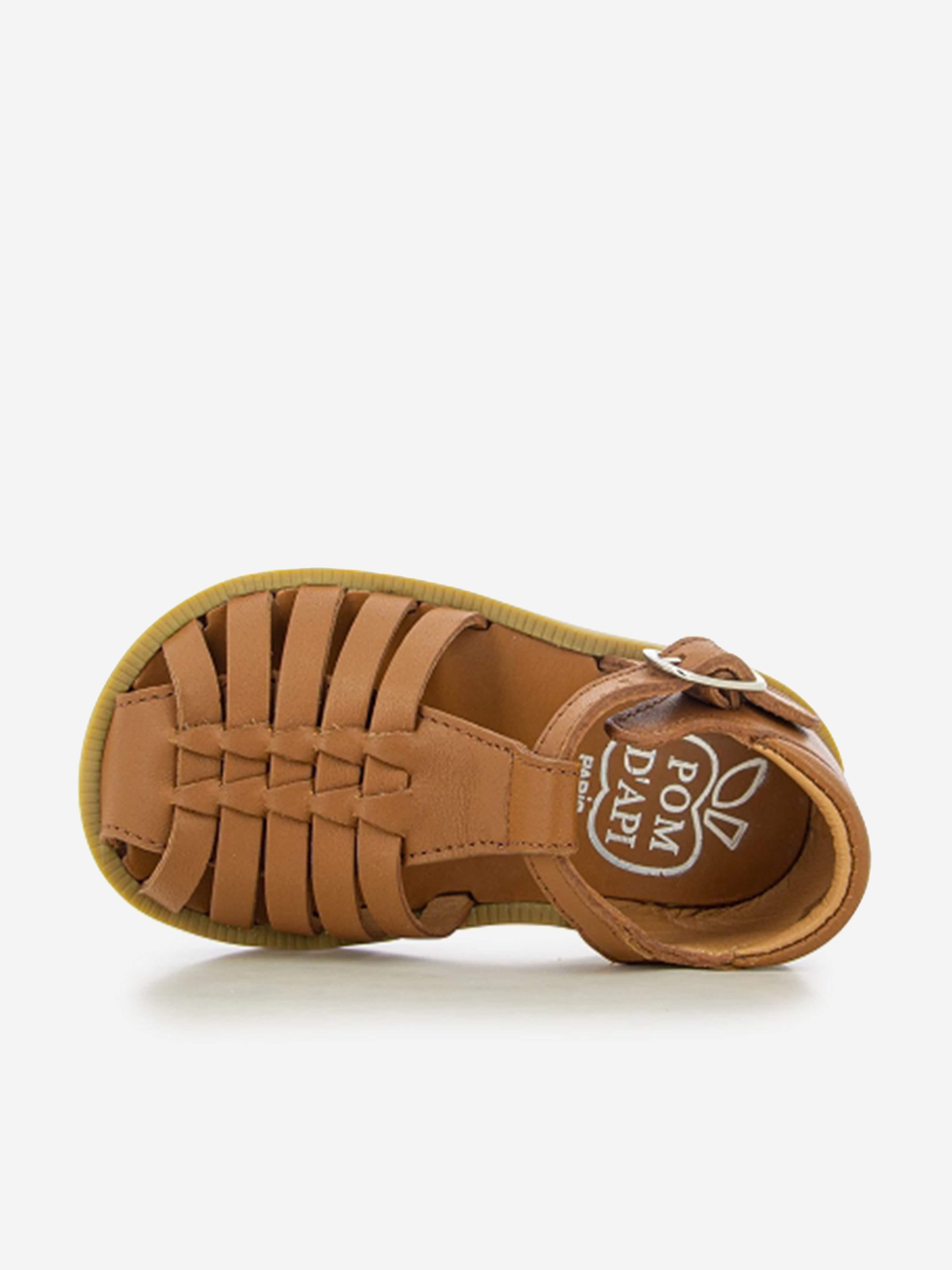 Pom D'Api Girls Leather Poppy Pitti Sandals in Brown