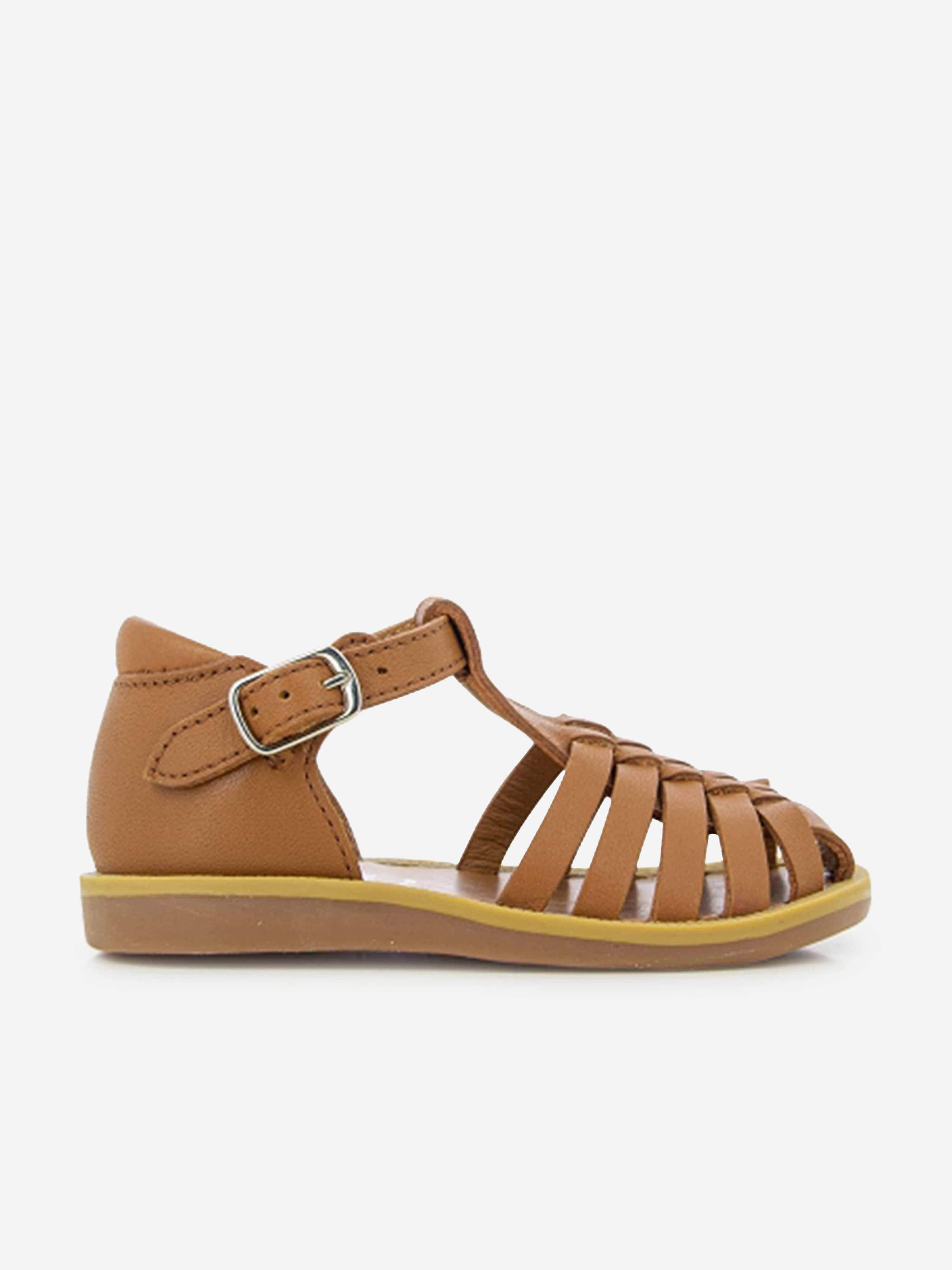 Pom D'Api Girls Leather Poppy Pitti Sandals in Brown