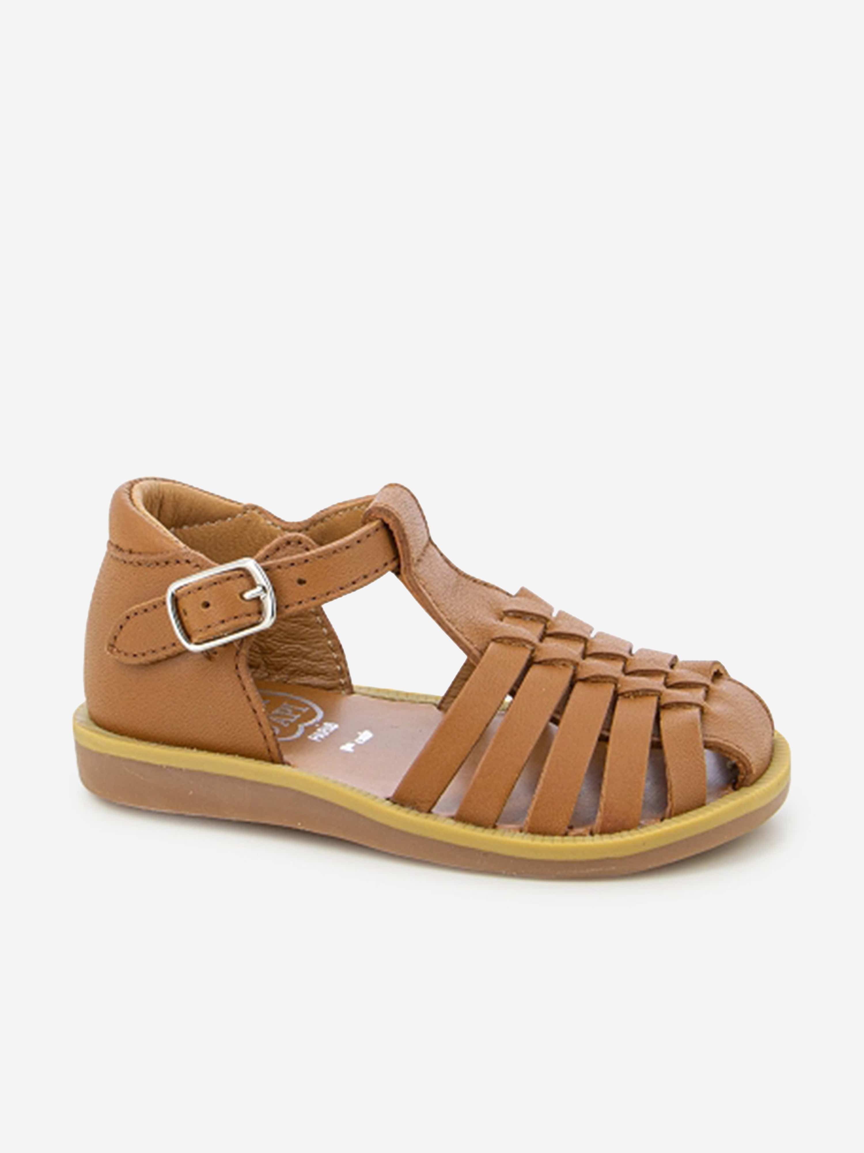 Pom D'Api Girls Leather Poppy Pitti Sandals in Brown