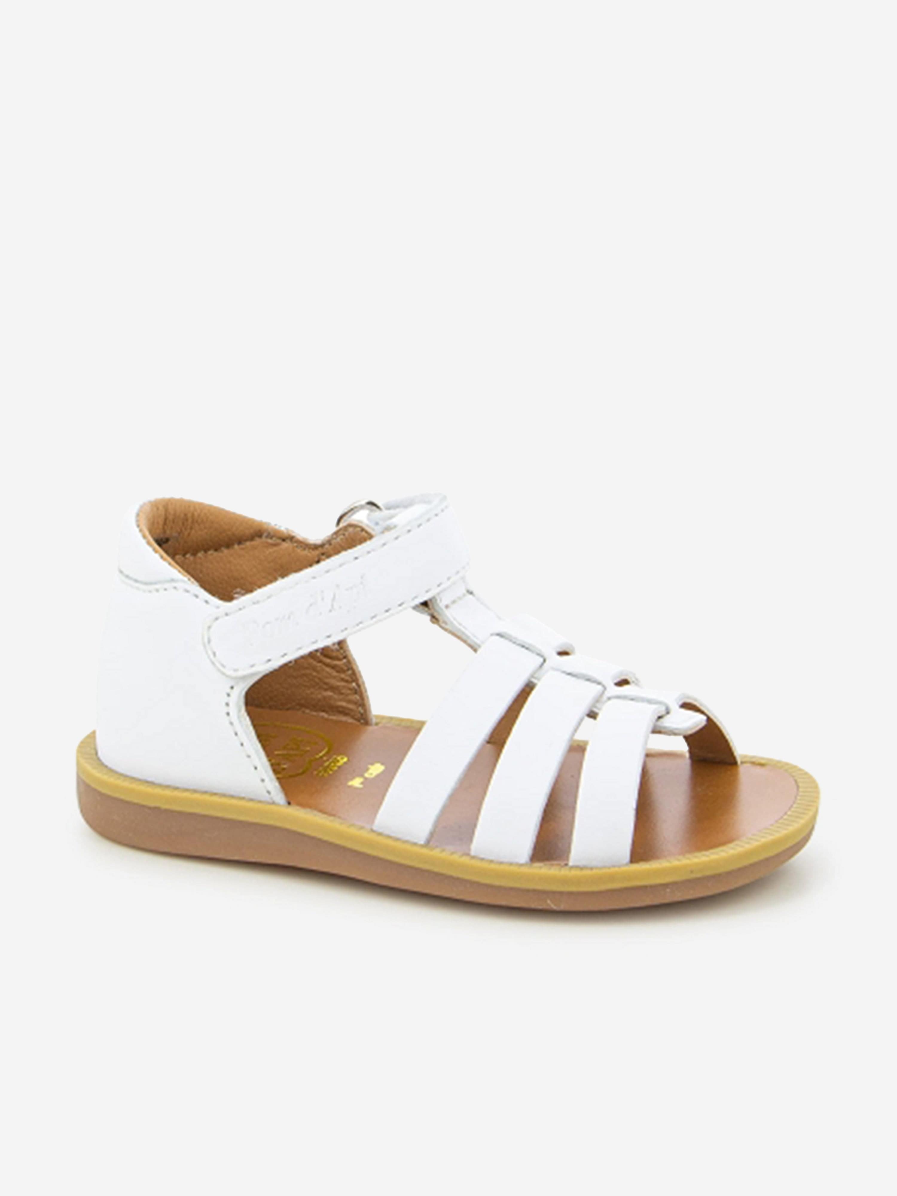 Pom D'Api Girls Leather Poppy Strap Sandals in White