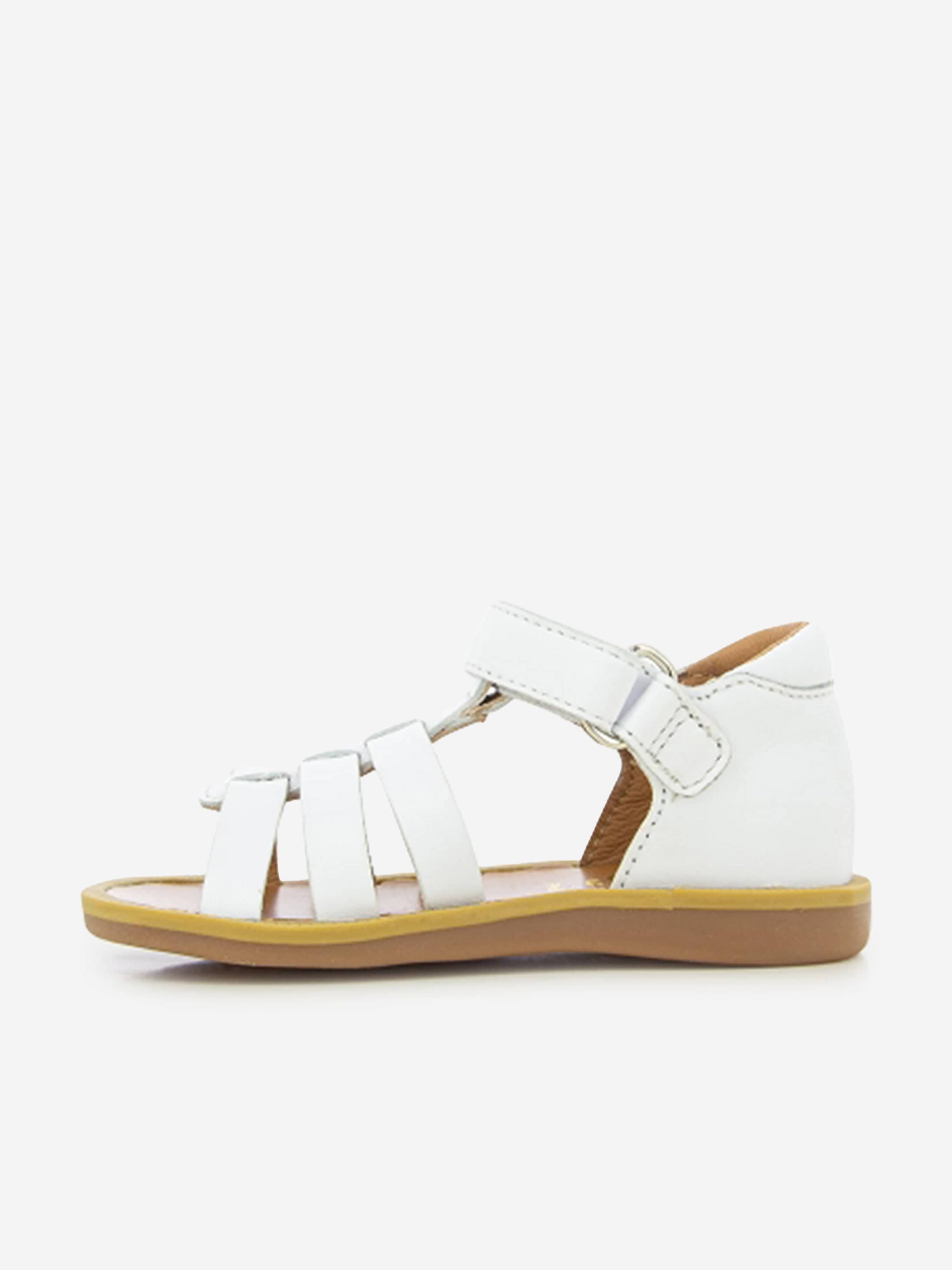 Pom D'Api Girls Leather Poppy Strap Sandals in White