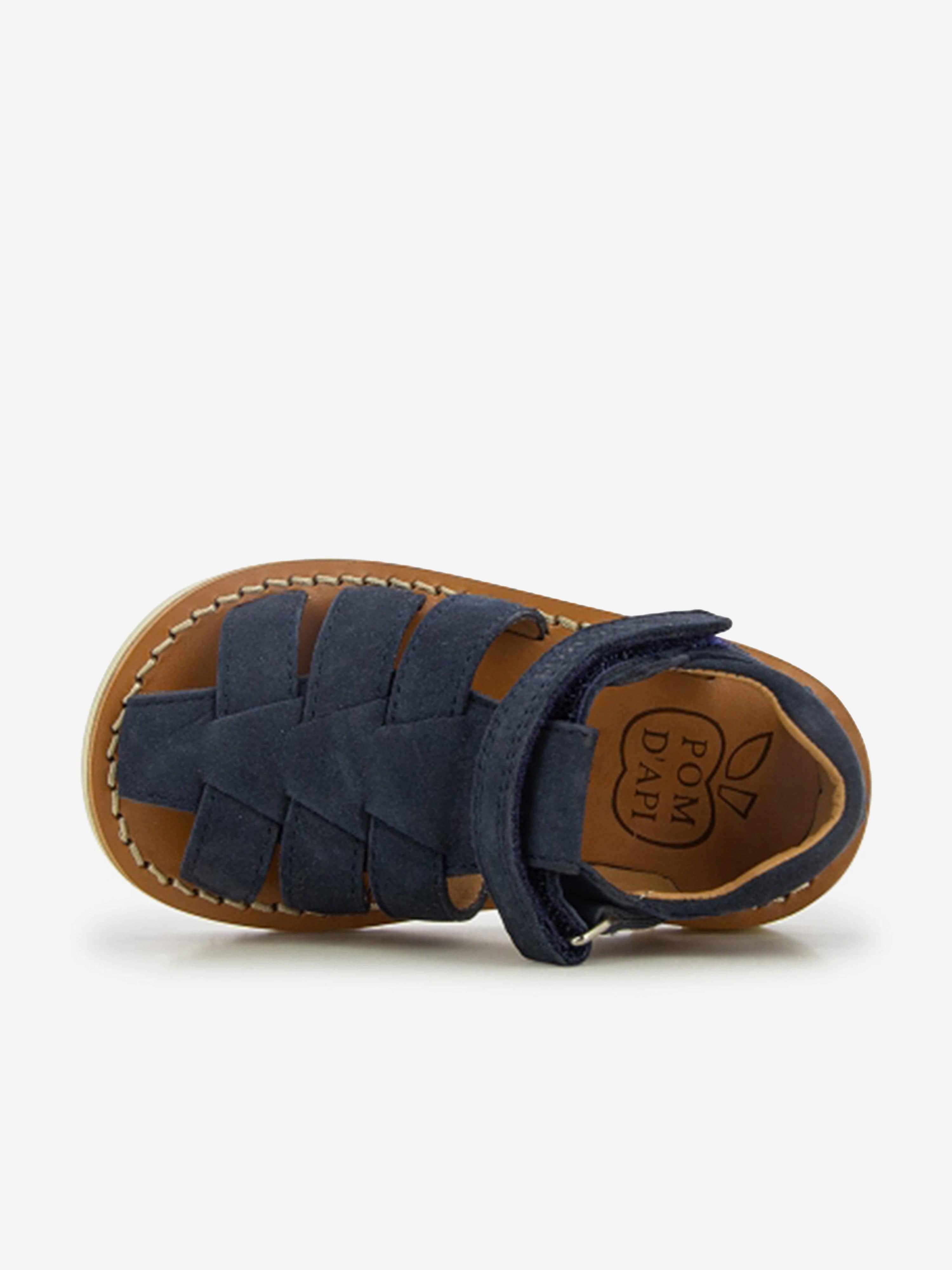 Pom D'Api Kids Leather Waff Papy Sandals in Navy