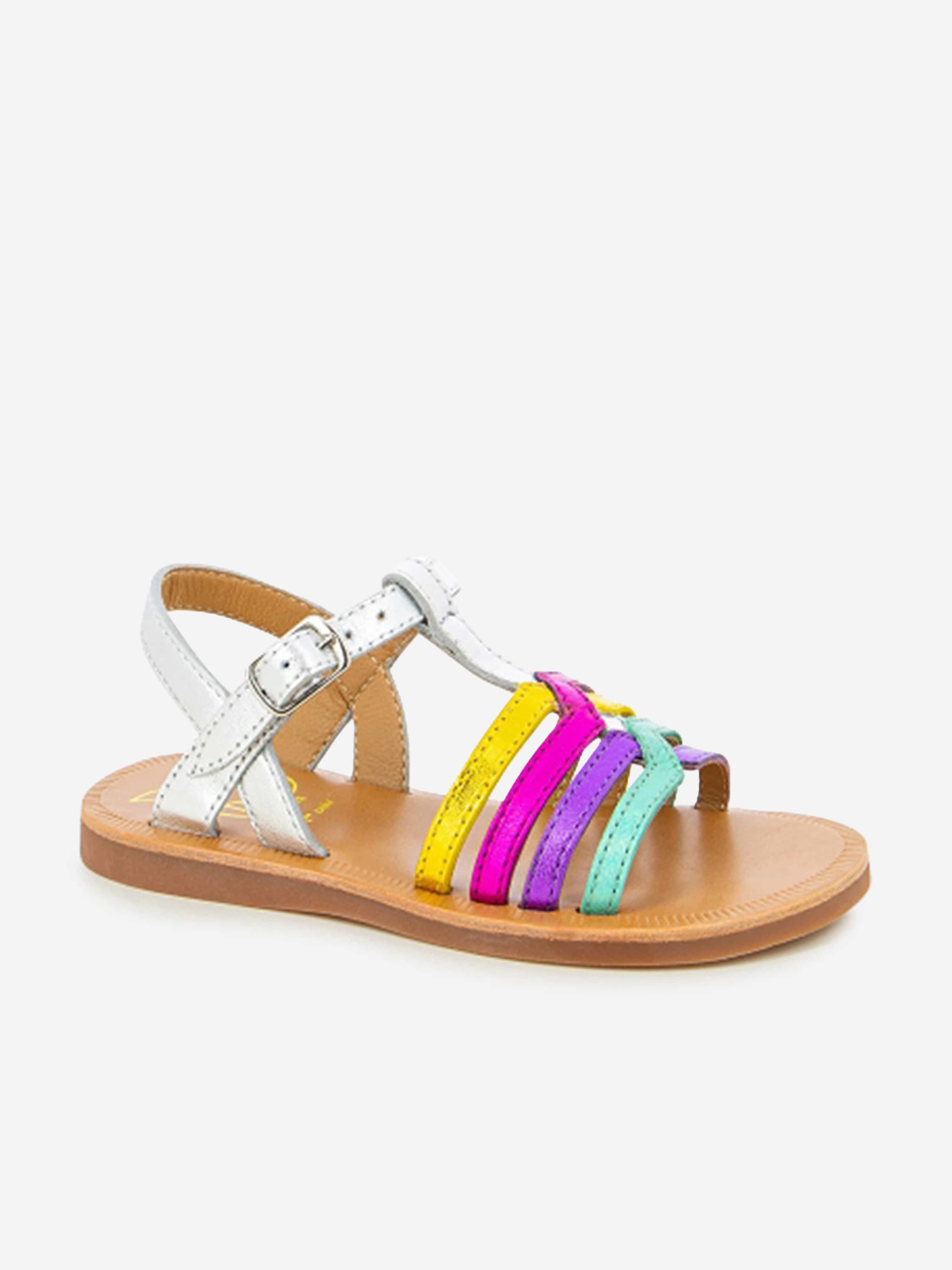 Pom D'Api Girls Leather Plagette New Samome Sandals in Silver