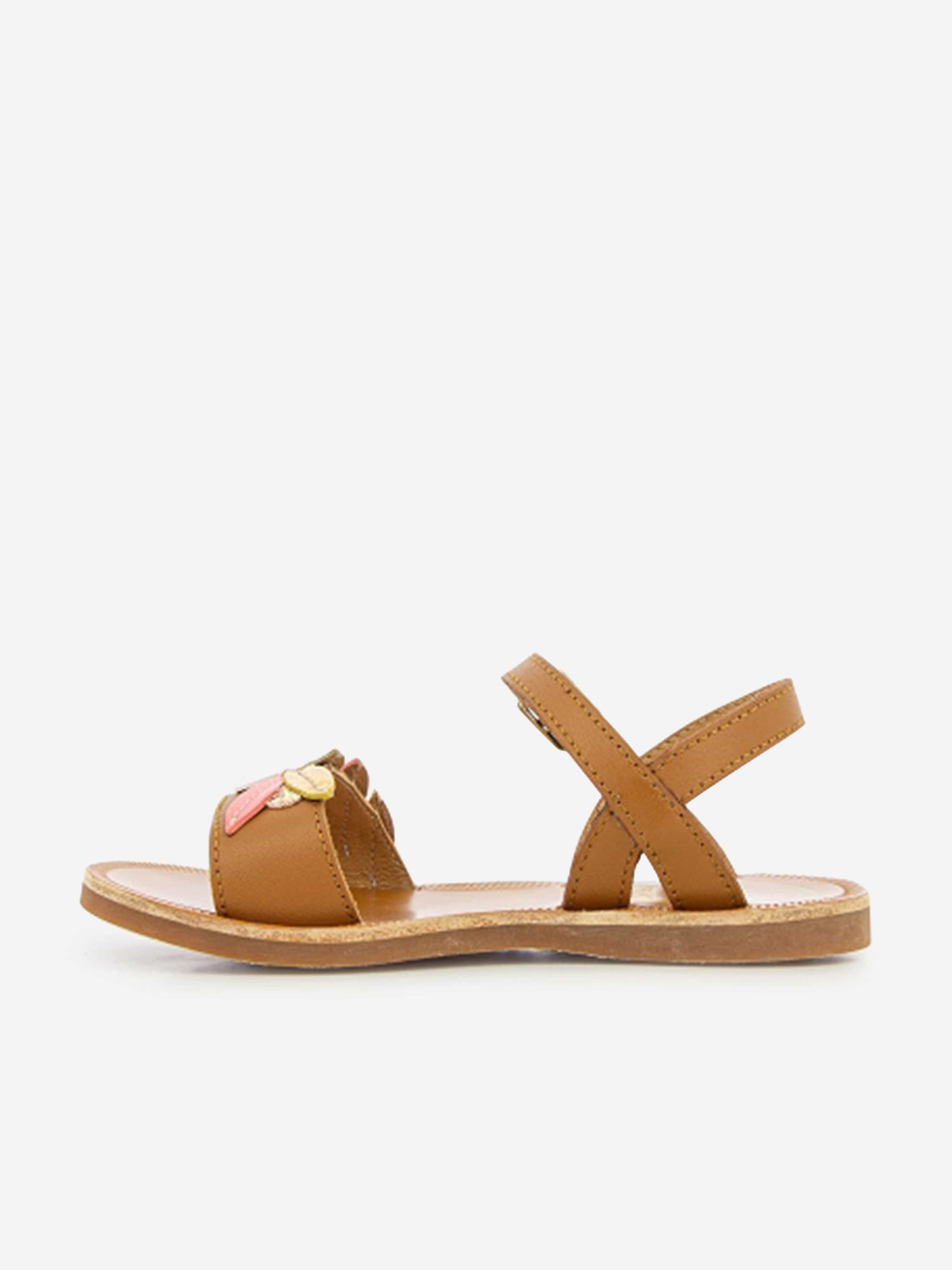 Pom D'Api Girls Leather Plagette Tender Sandals in Brown