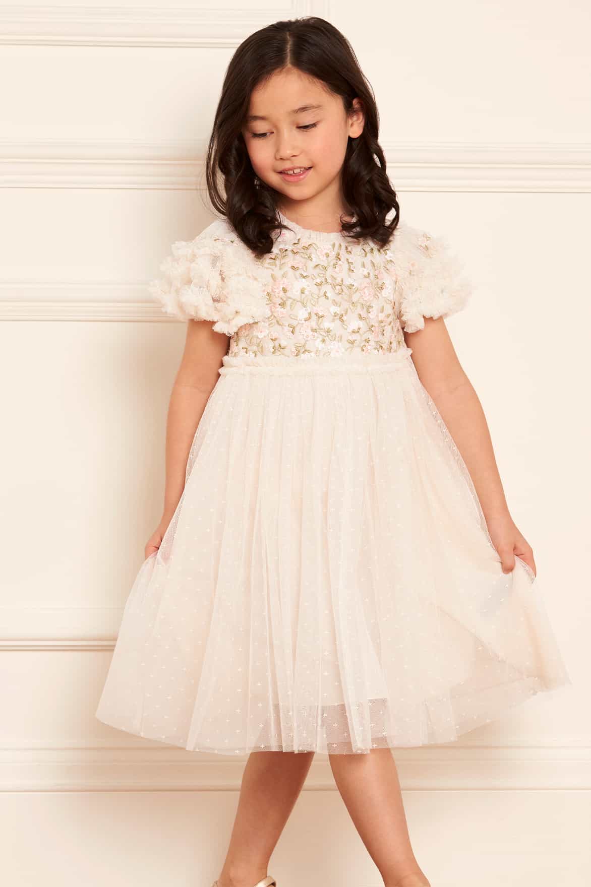 Needle & Thread Girls Posy Bodice Dress in Ivory