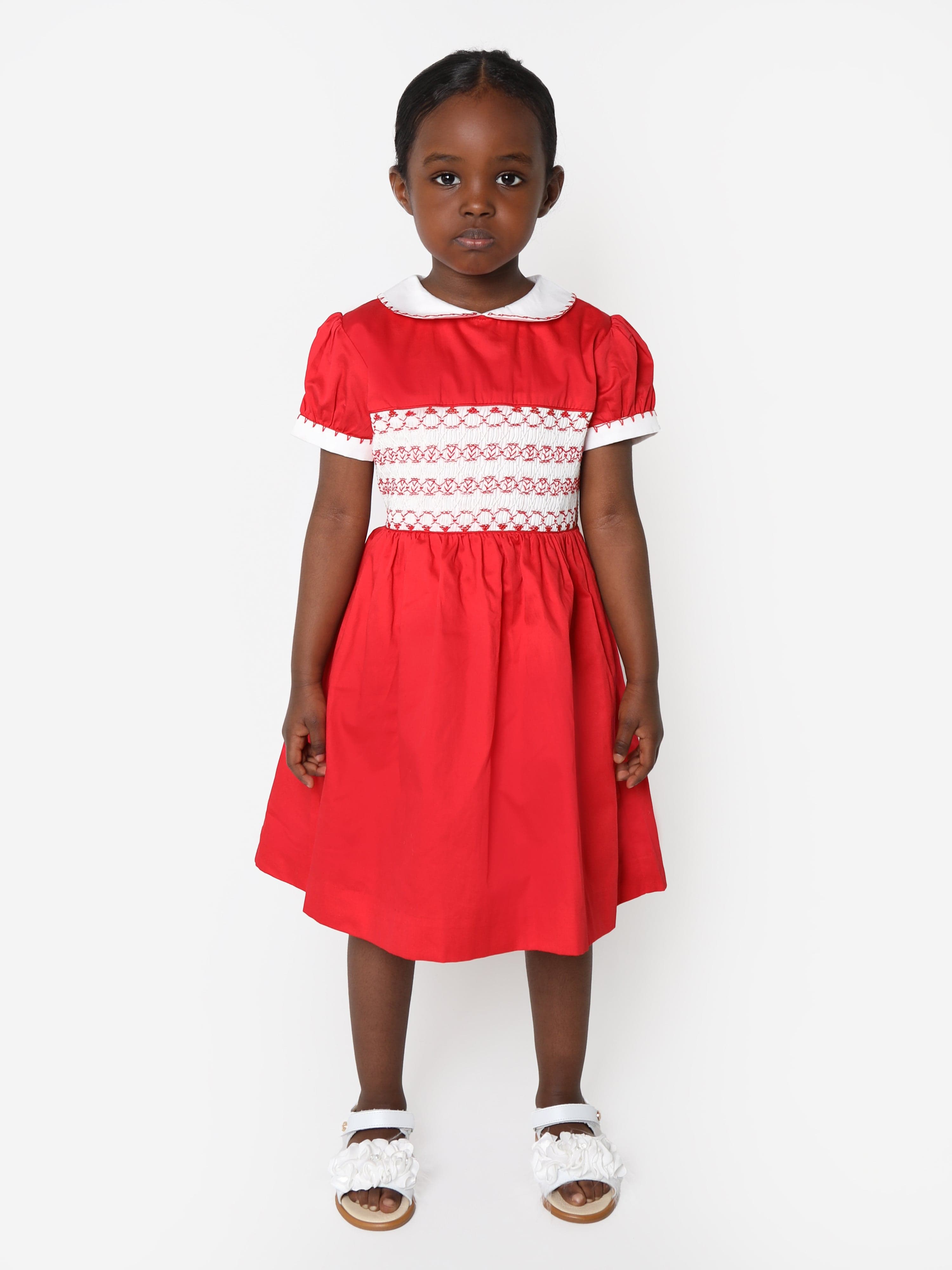 Rachel Riley Girls Classic Smocked Dress in Red