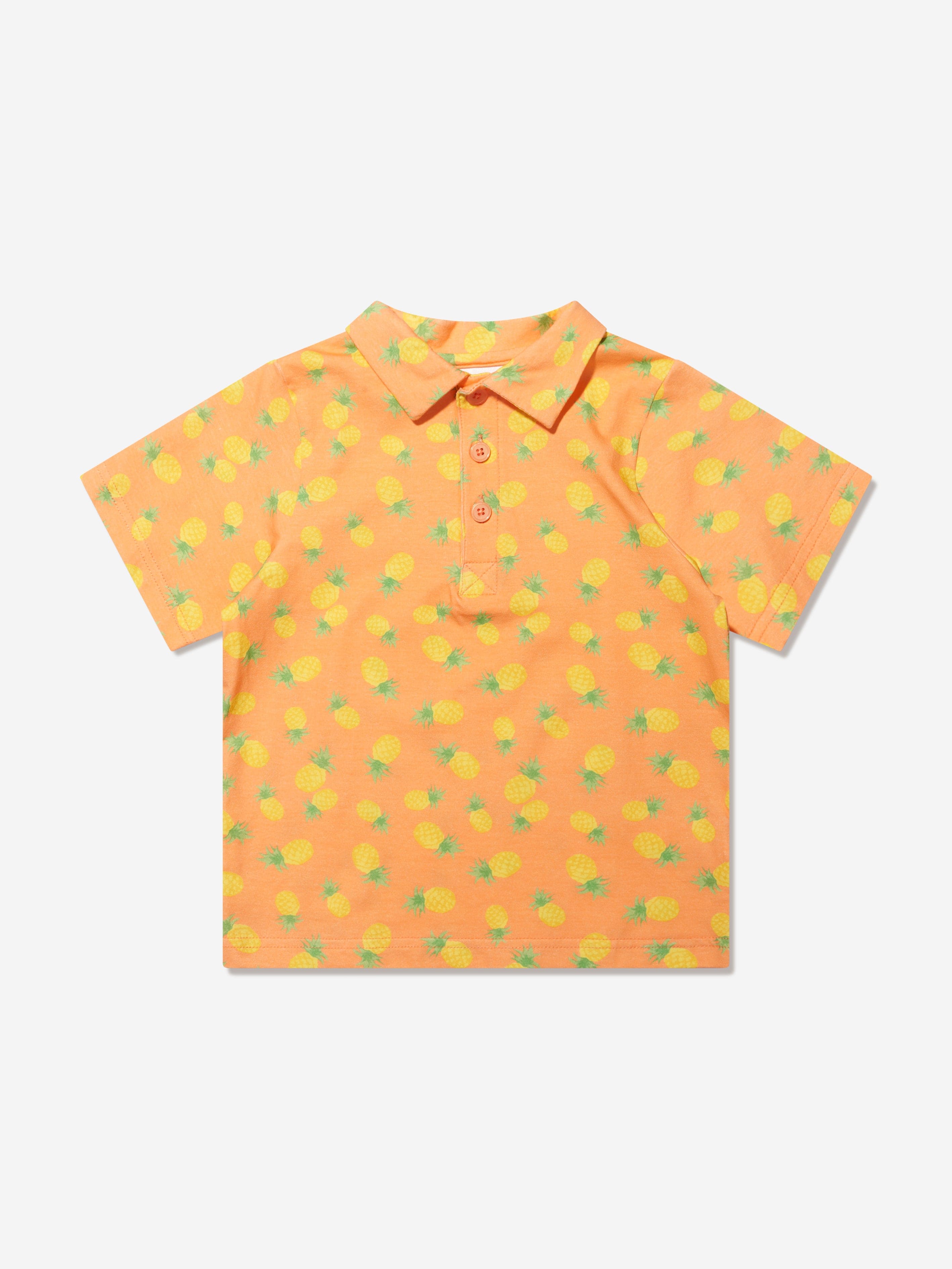 Rachel Riley Boys Pineapple Polo Shirt in Orange