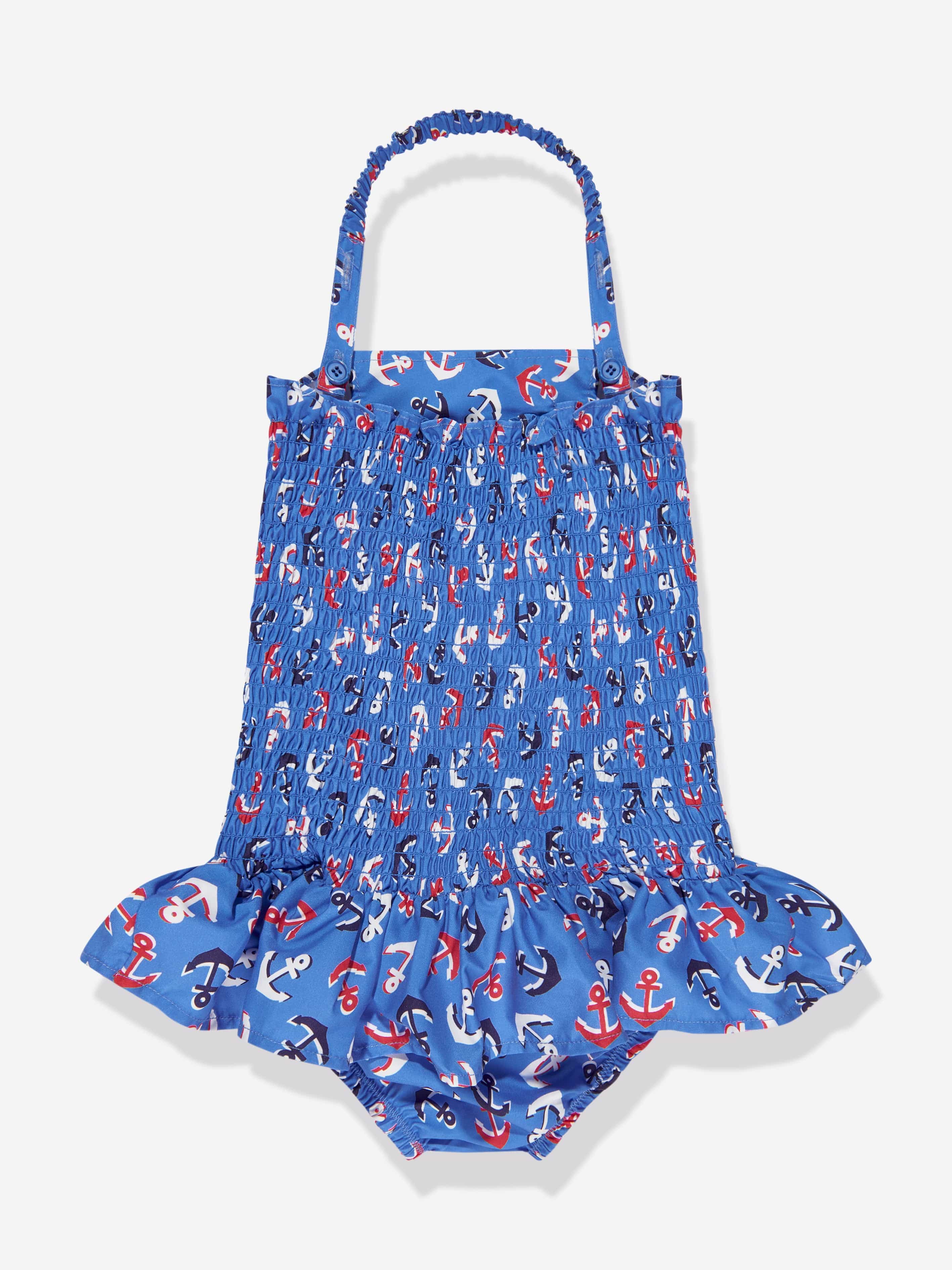 Rachel Riley Girls Anchor Ruched Swimsuit in Blue