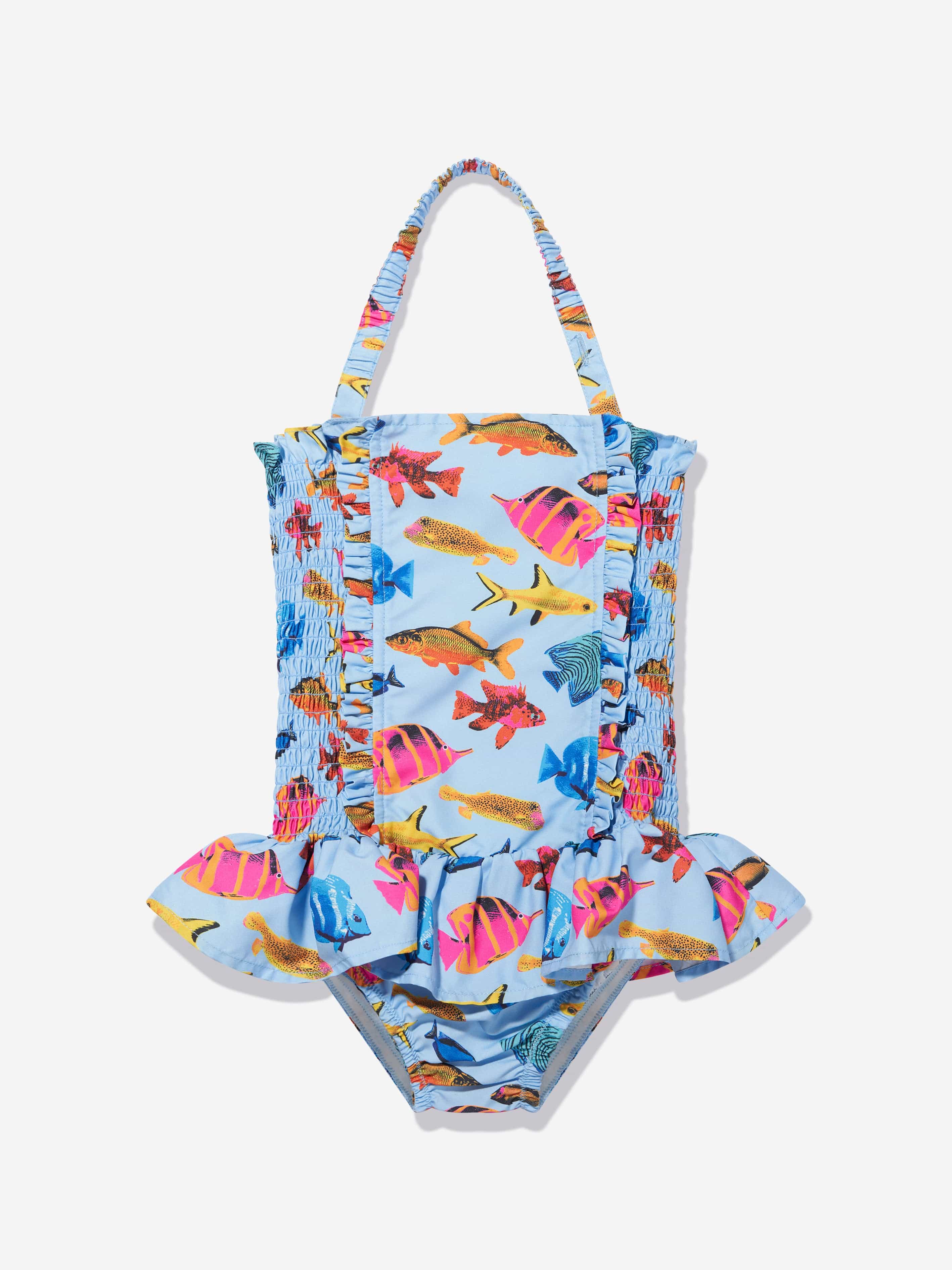 Rachel Riley Girls Tropical Fish Ruched Swimsuit in Multicolour