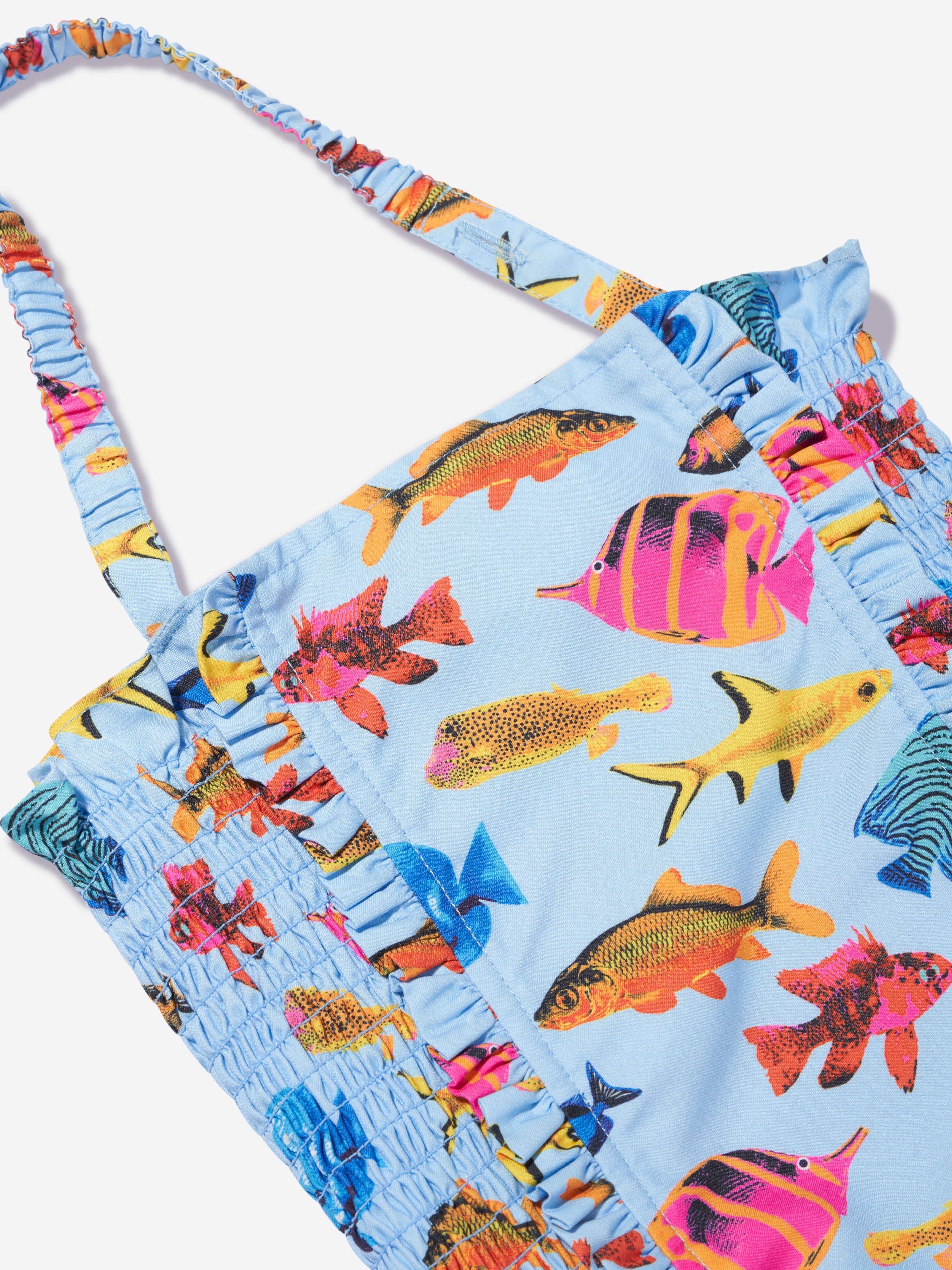 Rachel Riley Girls Tropical Fish Ruched Swimsuit in Multicolour