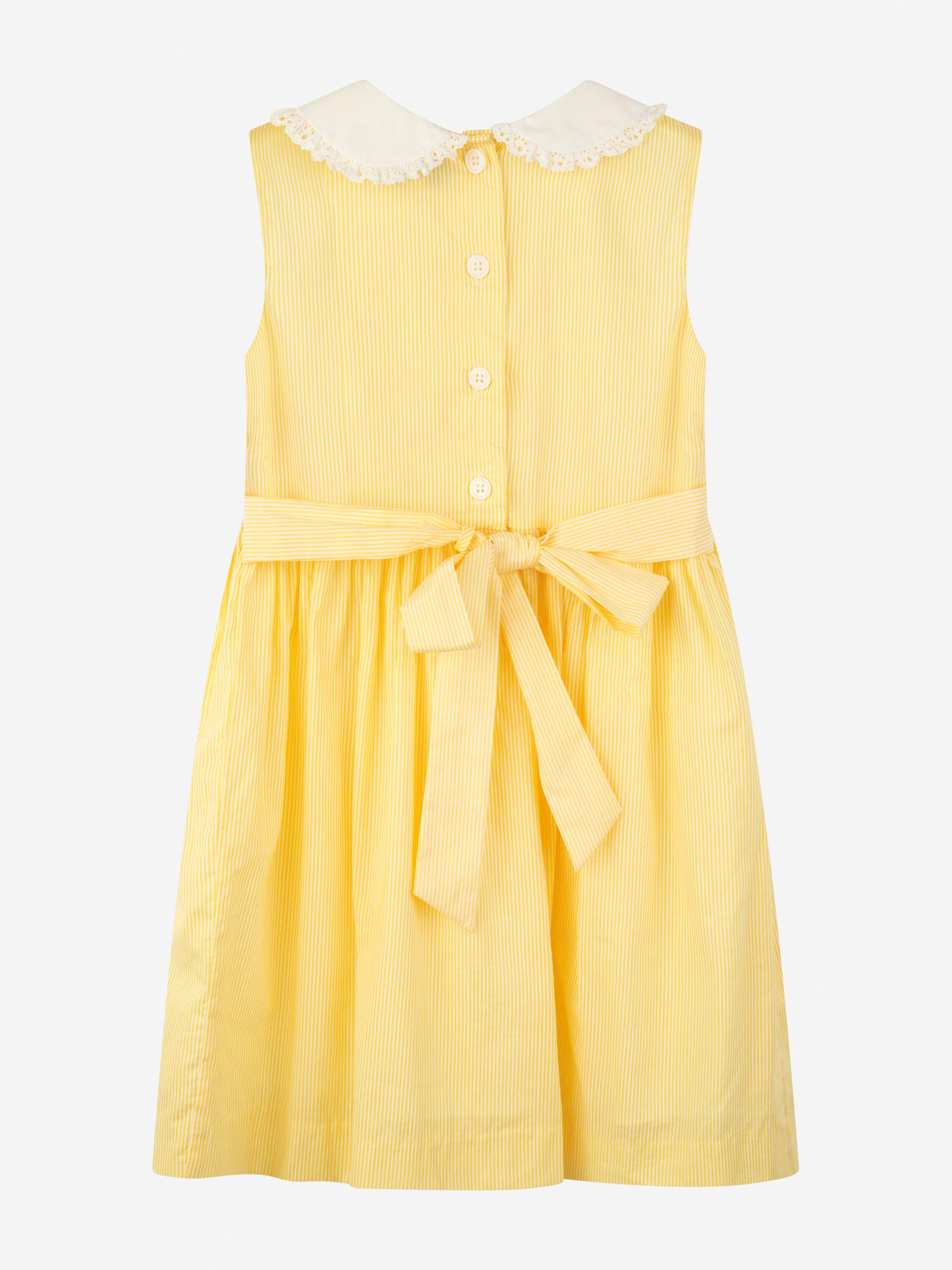 Rachel Riley Girls Pinstripe Smocked Dress in Yellow