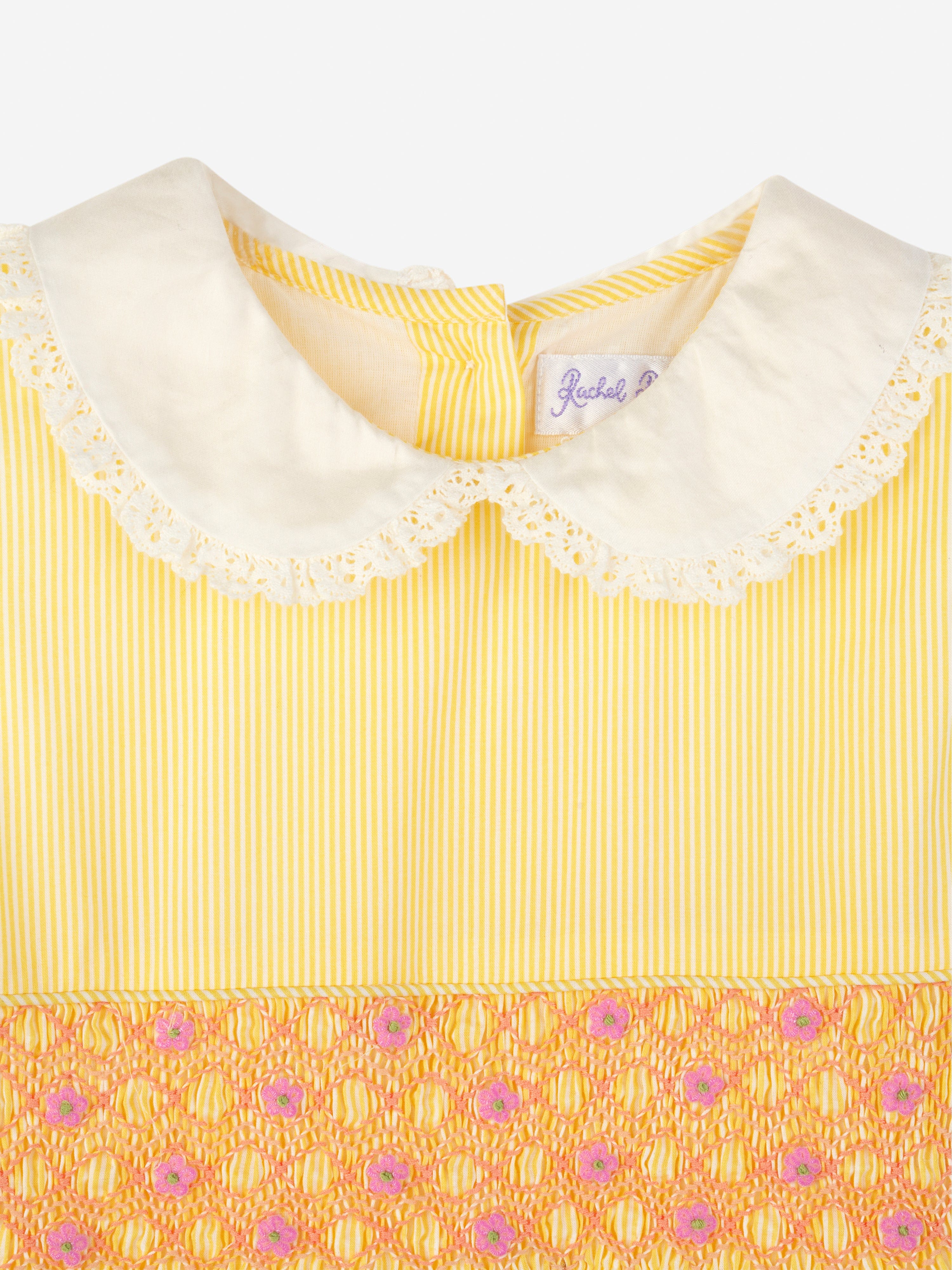 Rachel Riley Girls Pinstripe Smocked Dress in Yellow