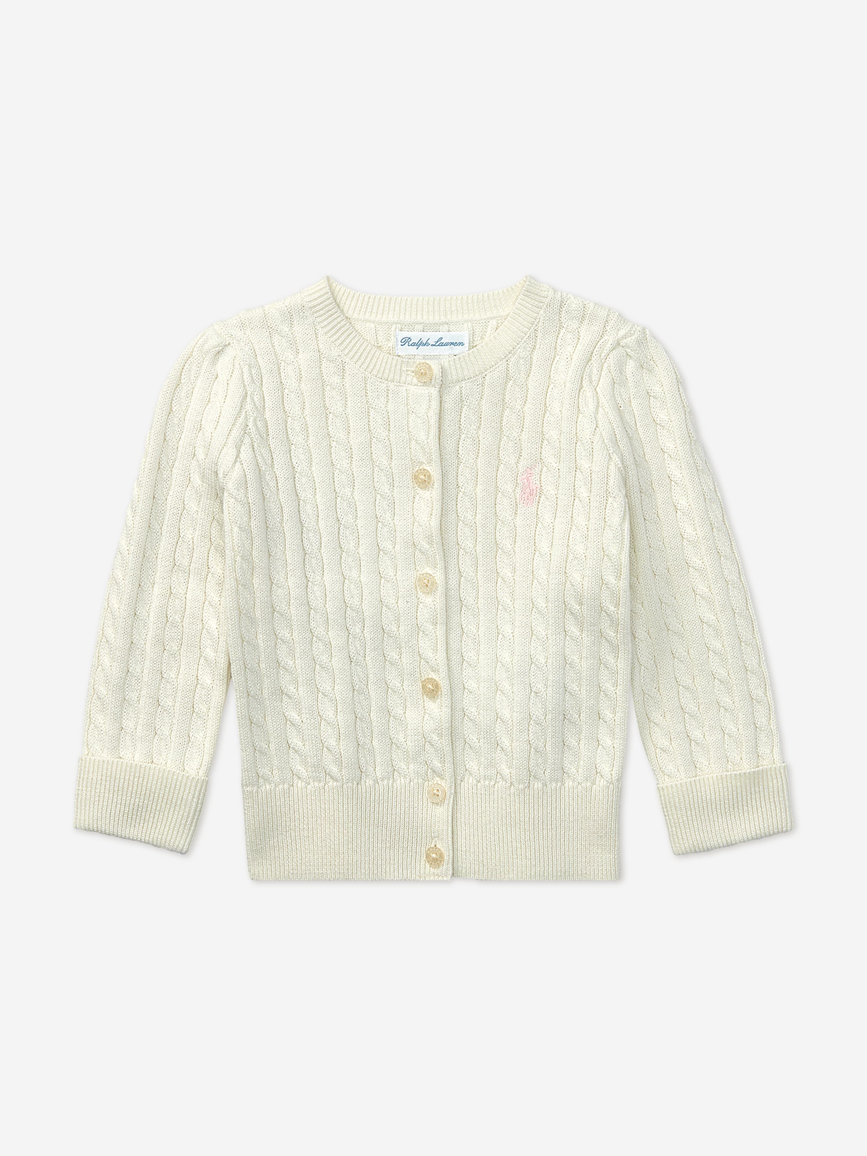 Ralph Lauren Baby Girls Mini Cable Knit Cardigan in Ivory