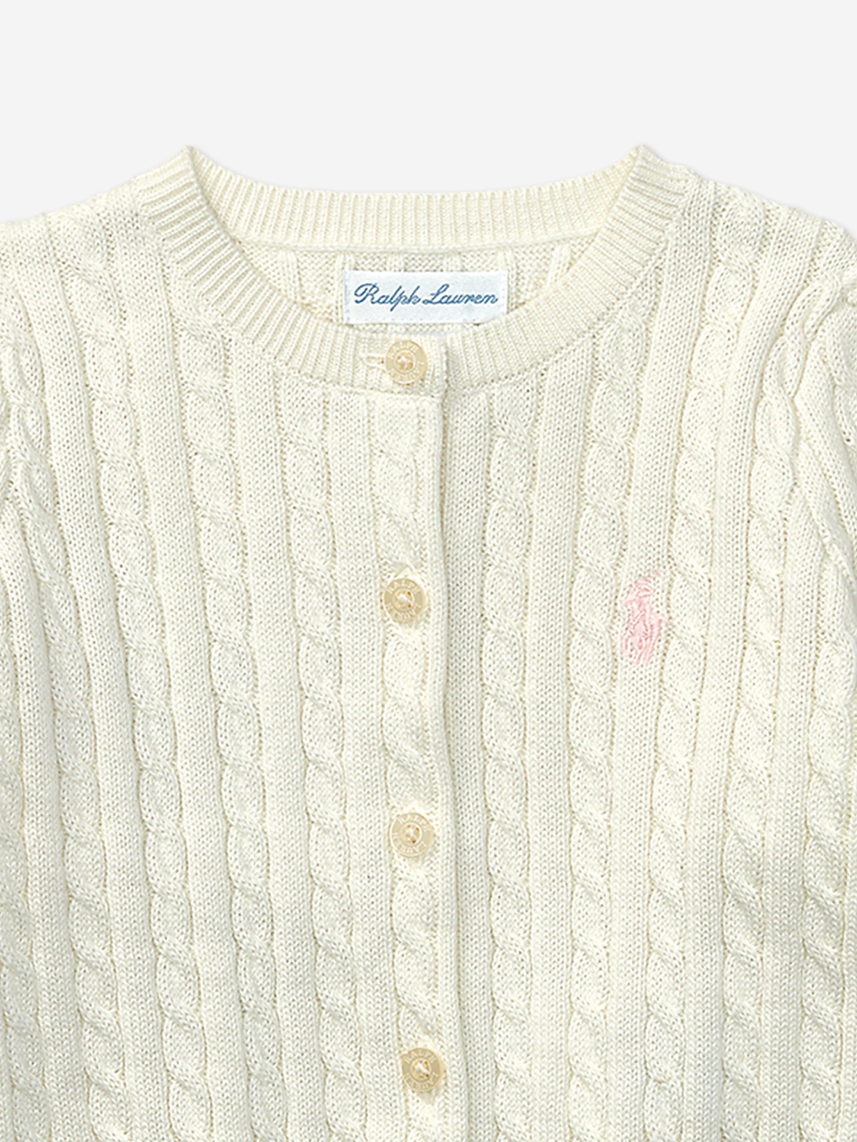 Ralph Lauren Baby Girls Mini Cable Knit Cardigan in Ivory
