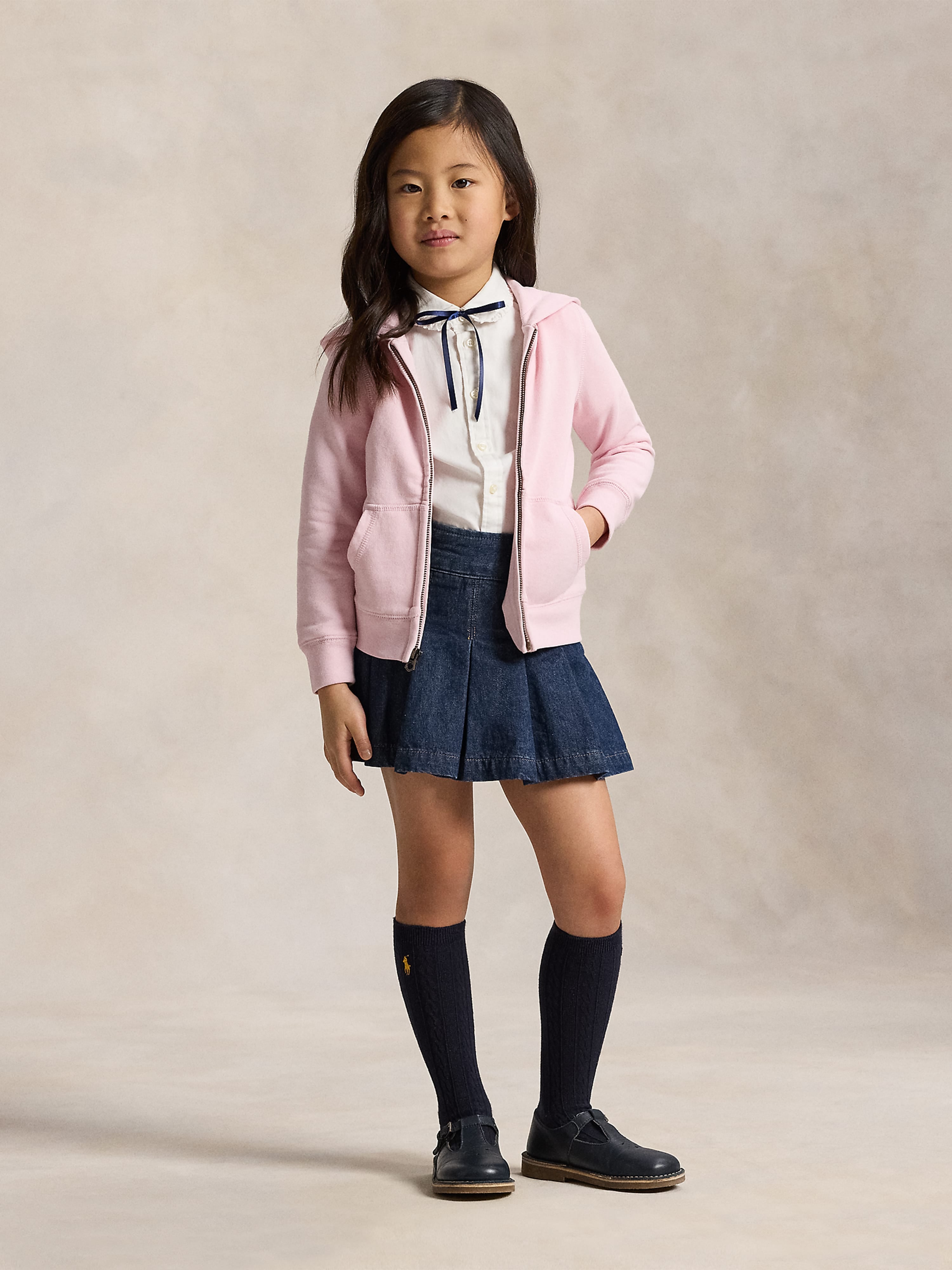 Ralph Lauren Girls Logo Zip Up Top in Pink