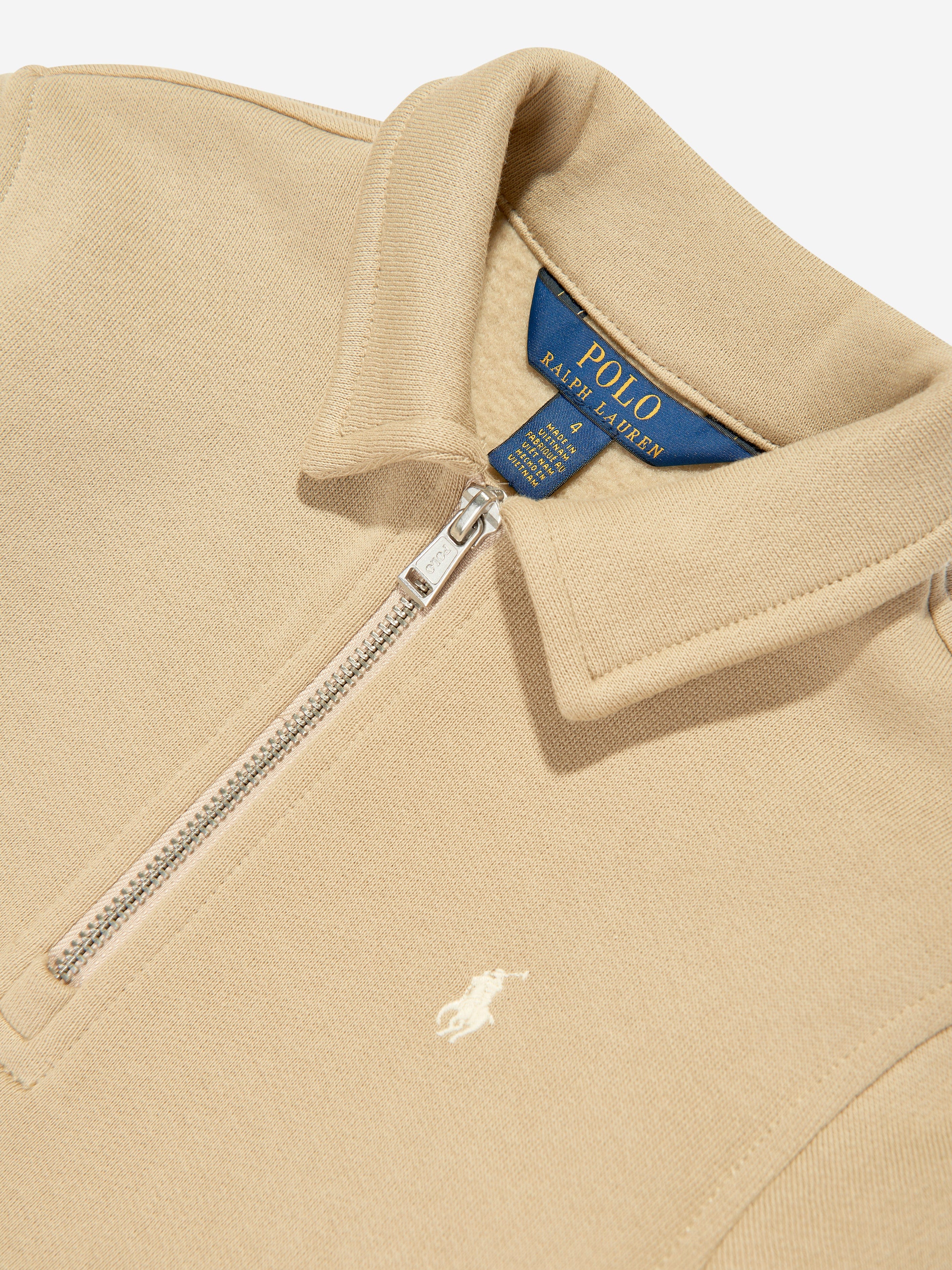 Ralph Lauren Boys Half Zip Sweatshirt in Beige