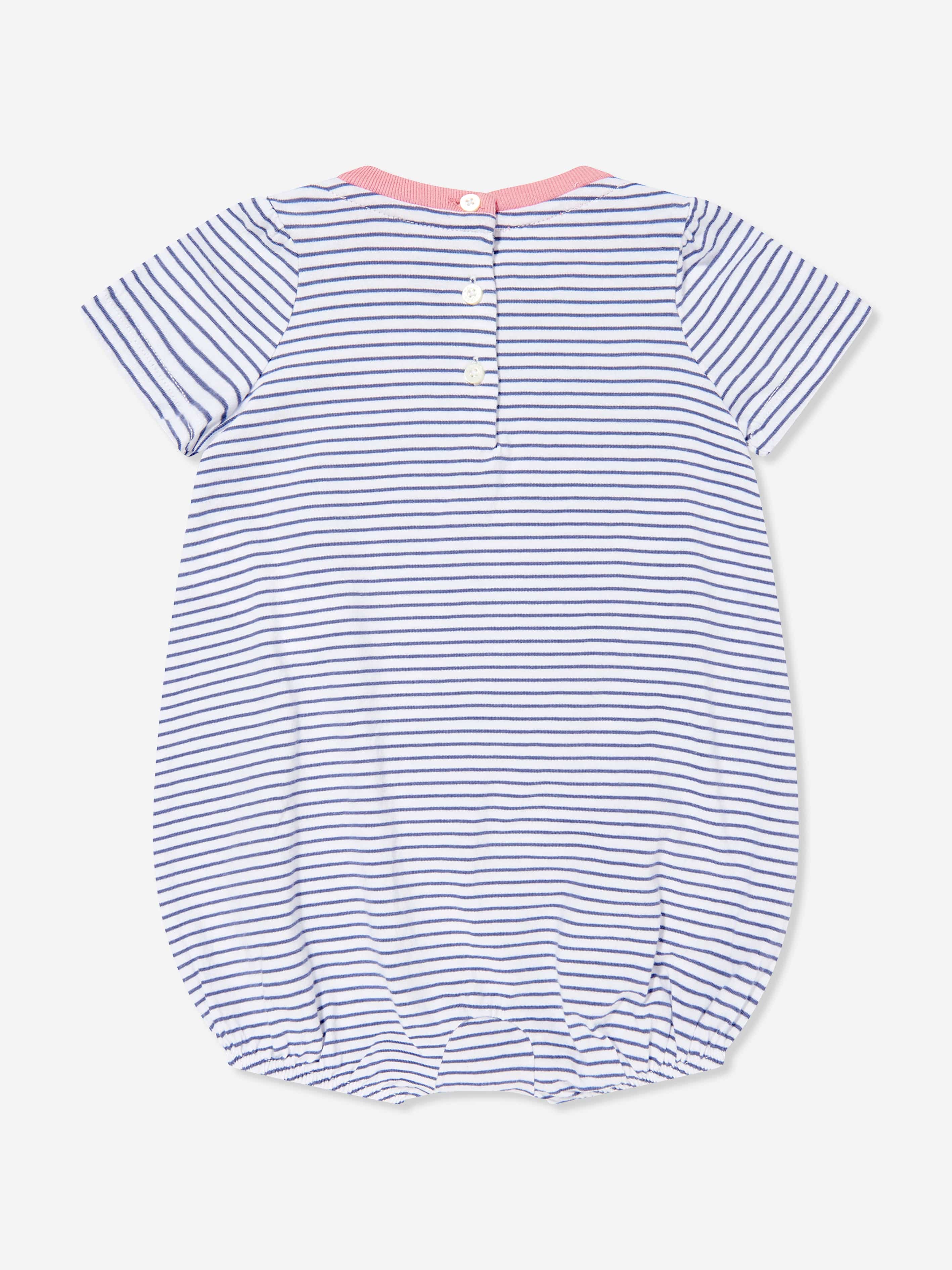 Ralph Lauren Baby Girls Striped Polo Bubble Romper in Blue