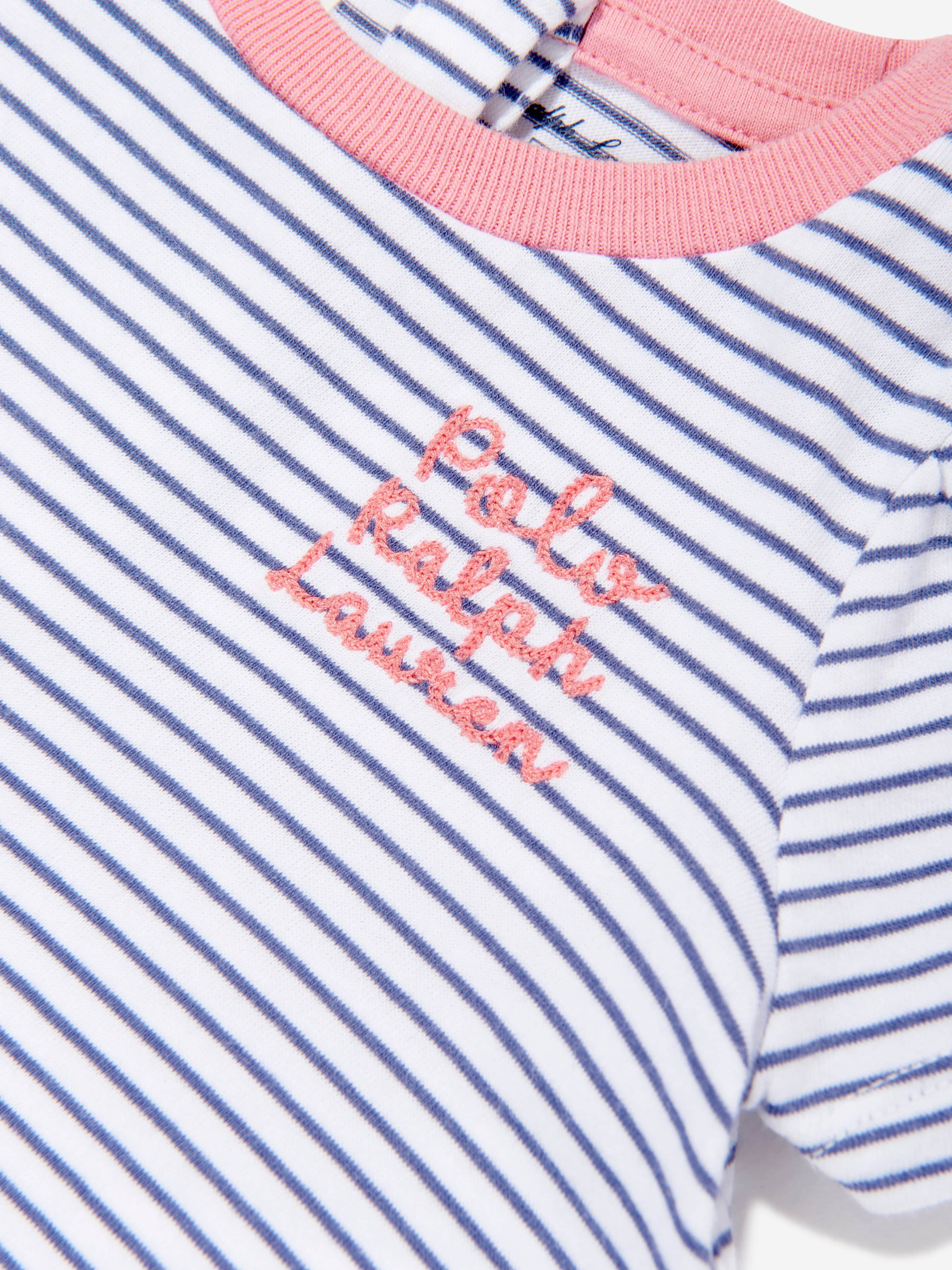 Ralph Lauren Baby Girls Striped Polo Bubble Romper in Blue