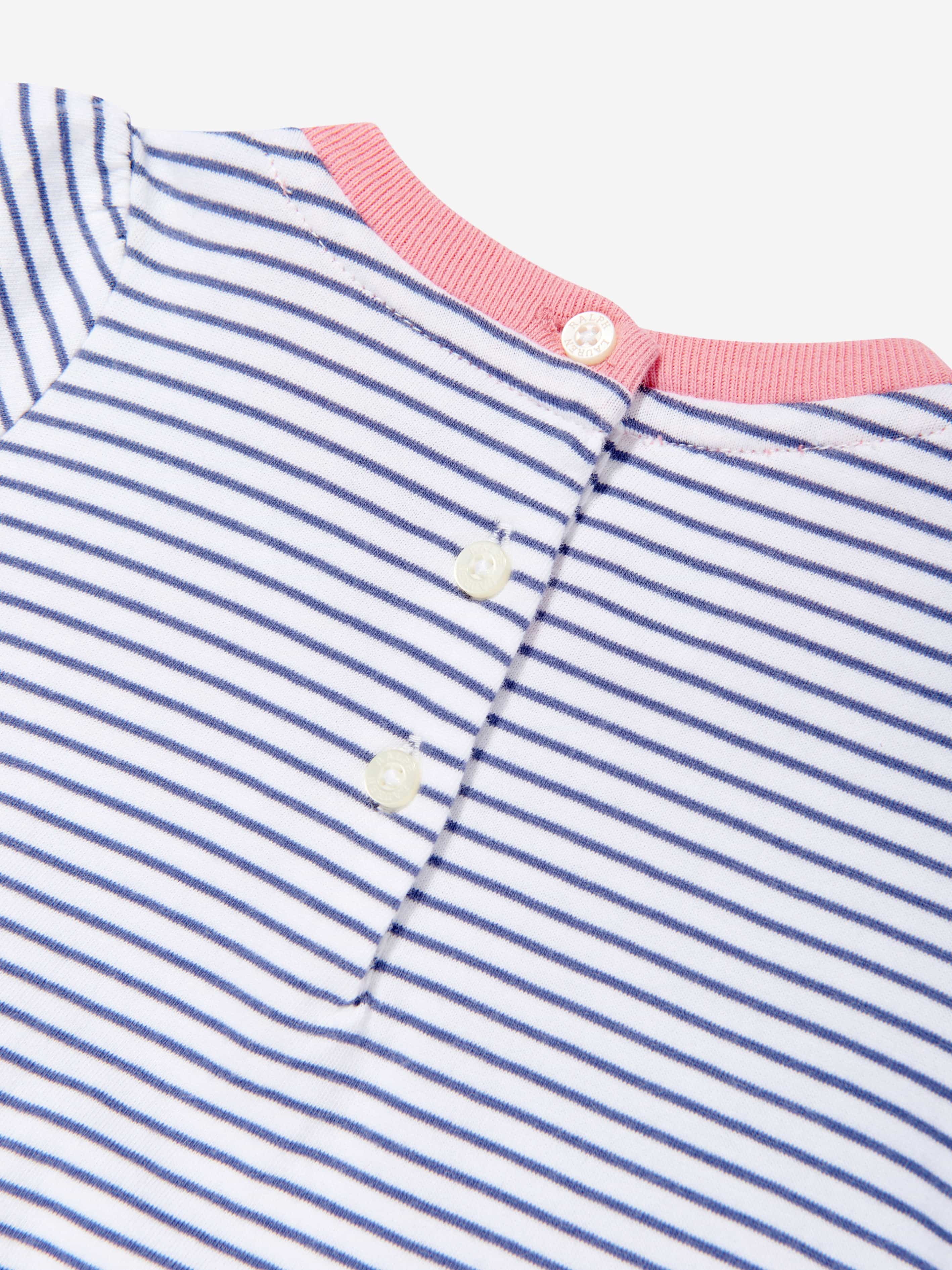 Ralph Lauren Baby Girls Striped Polo Bubble Romper in Blue