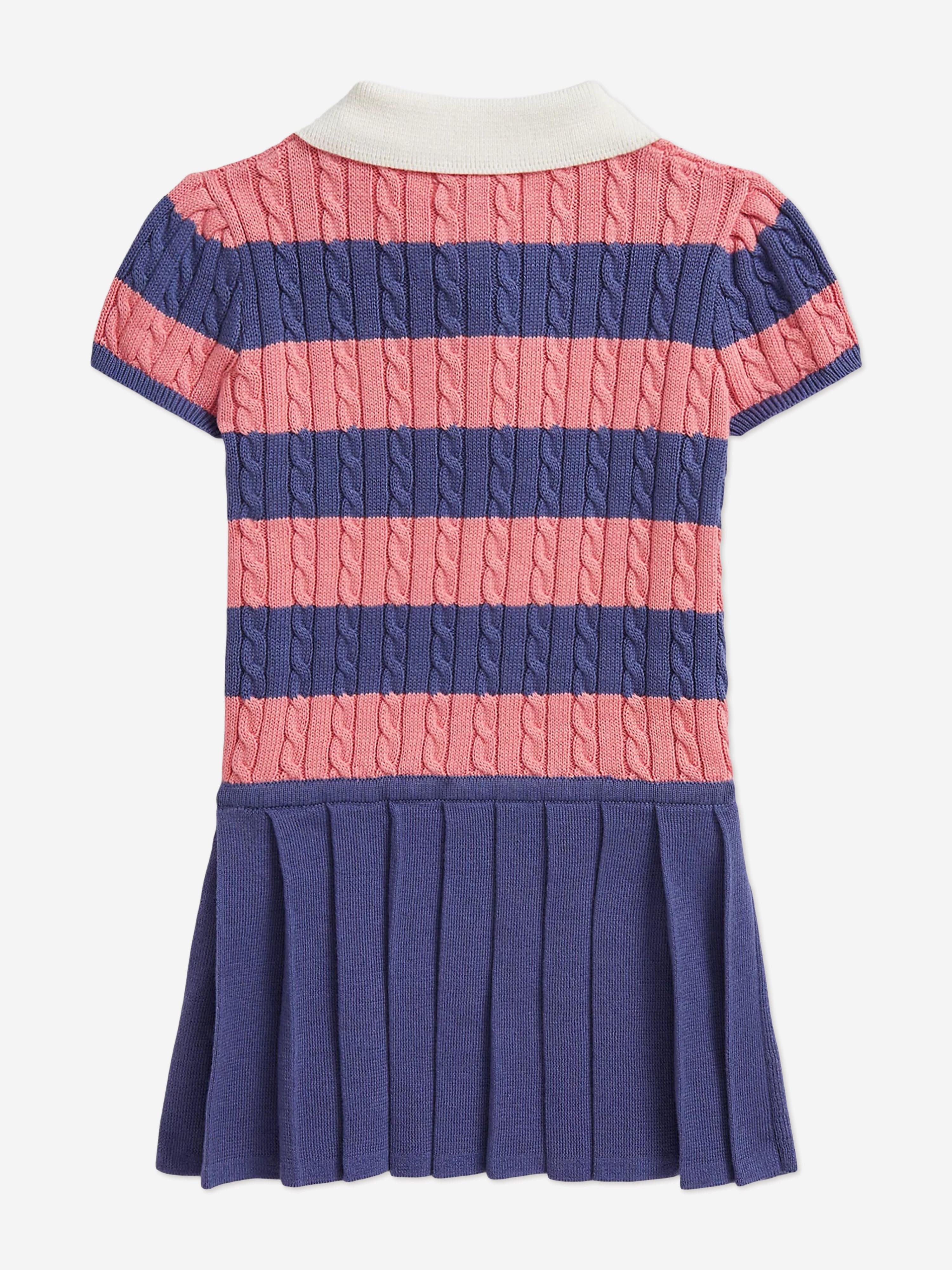 Ralph Lauren Baby Girls Striped Cotton Knit Dress in Blue