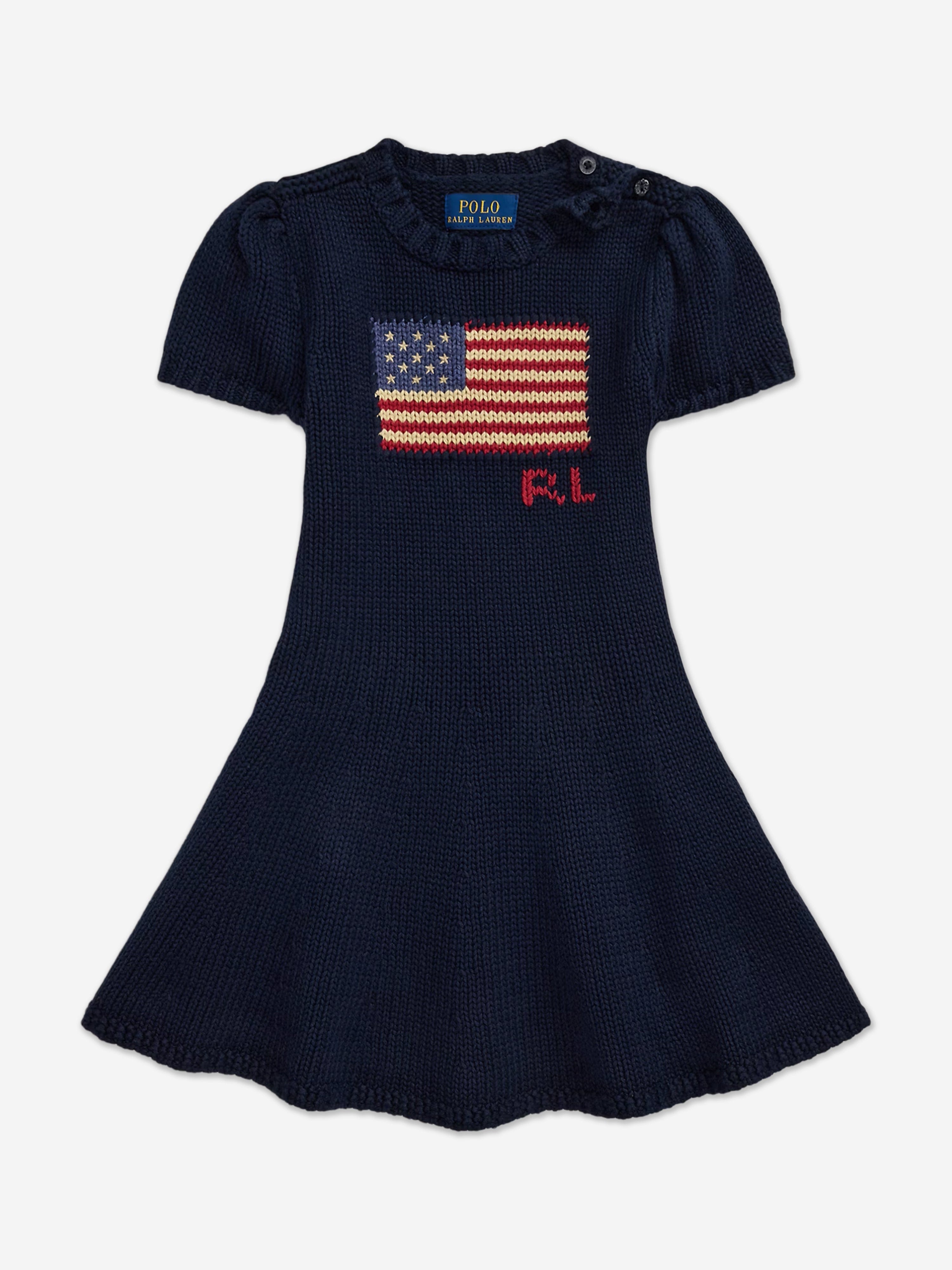 Ralph Lauren Girls Cotton Flag Dress in Navy