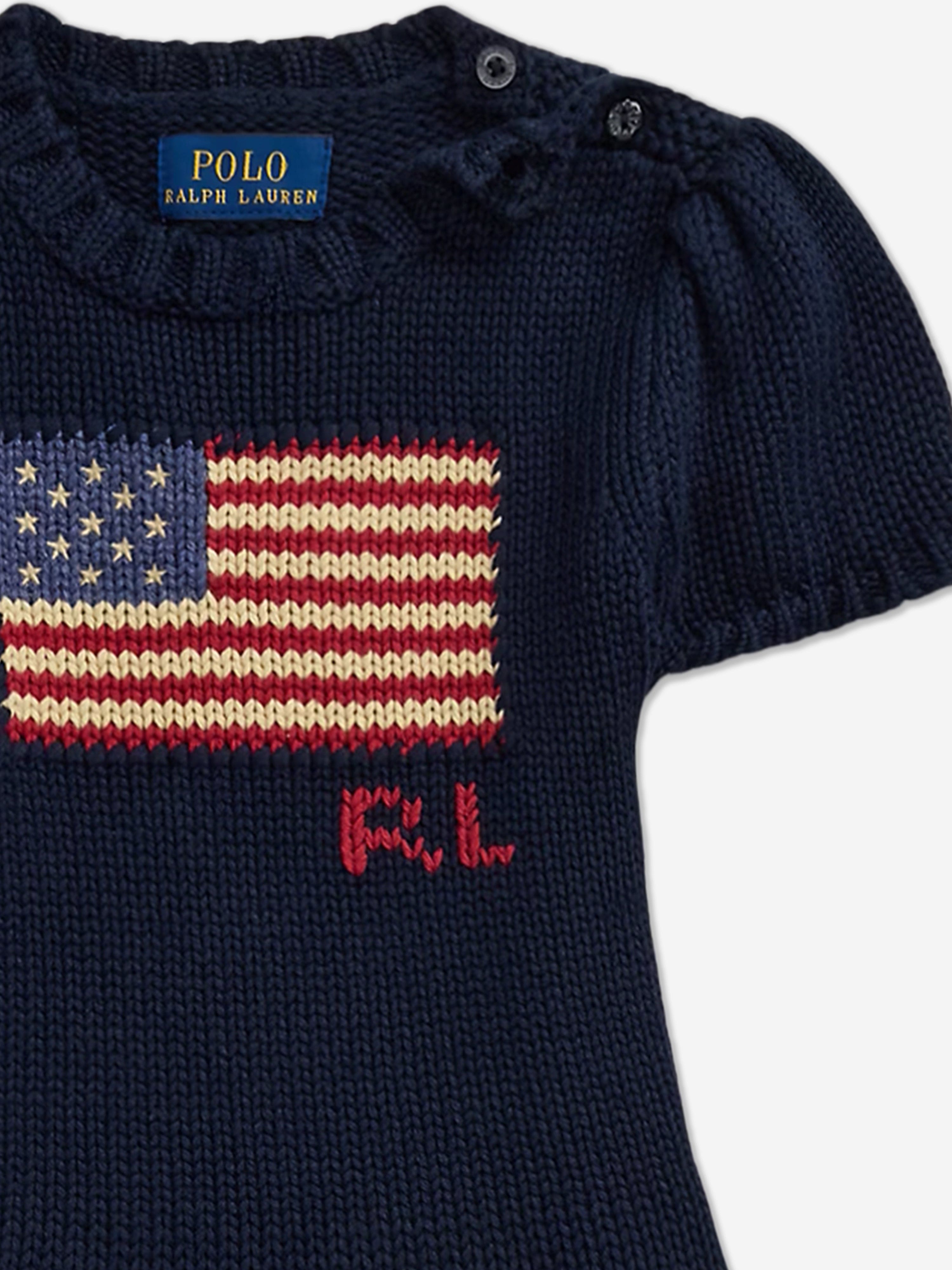 Ralph Lauren Girls Cotton Flag Dress in Navy