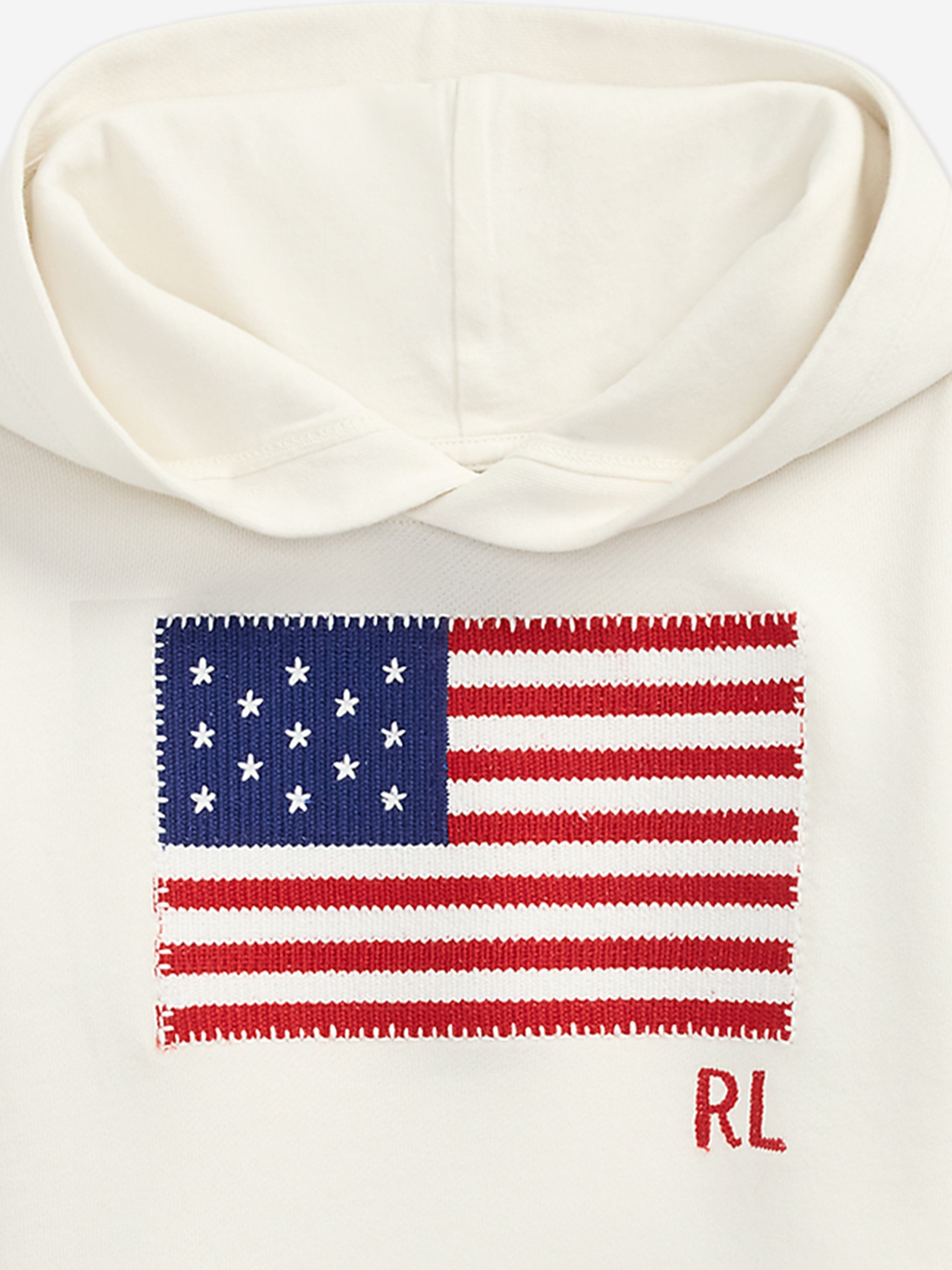 Ralph Lauren Girls Loopback Terry Flag Hoodie in Ivory