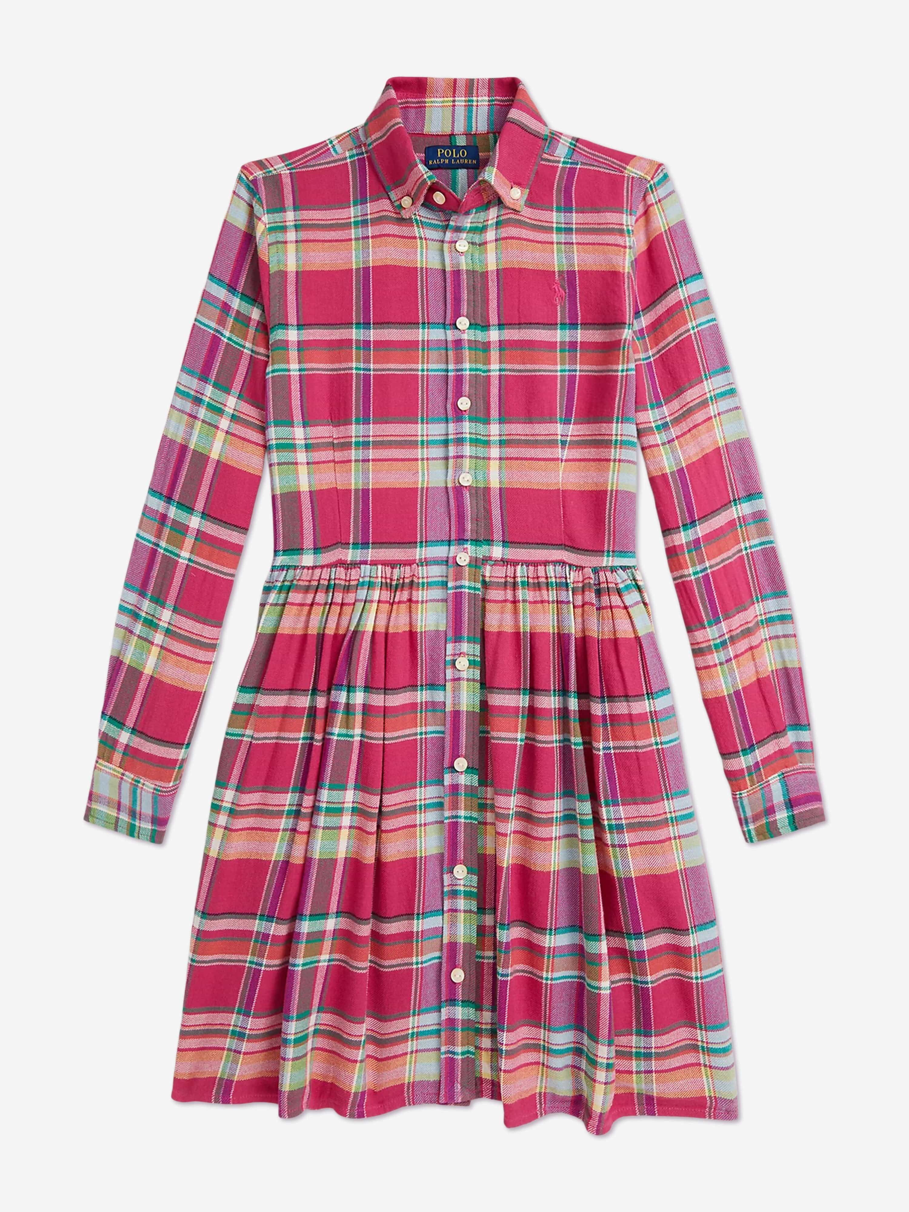 Ralph Lauren Girls Tartan Shirt Dress in Pink