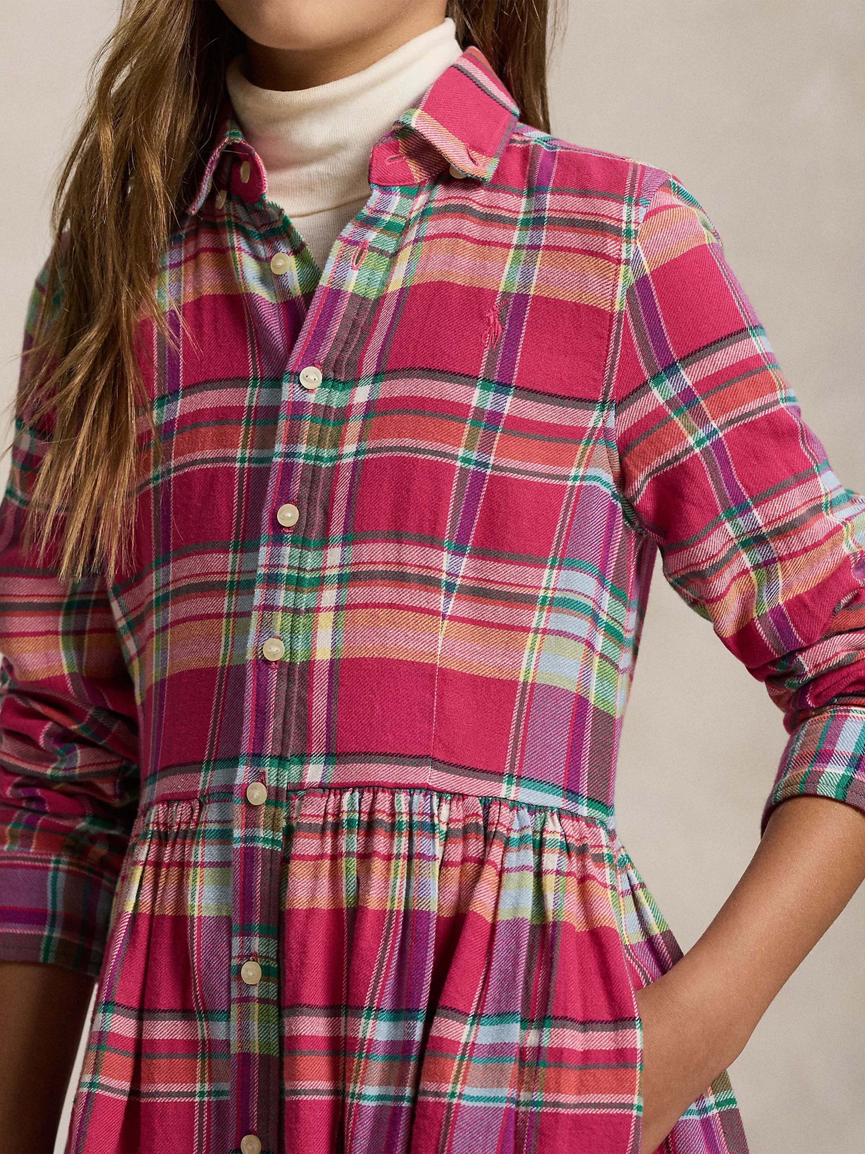 Ralph Lauren Girls Tartan Shirt Dress in Pink
