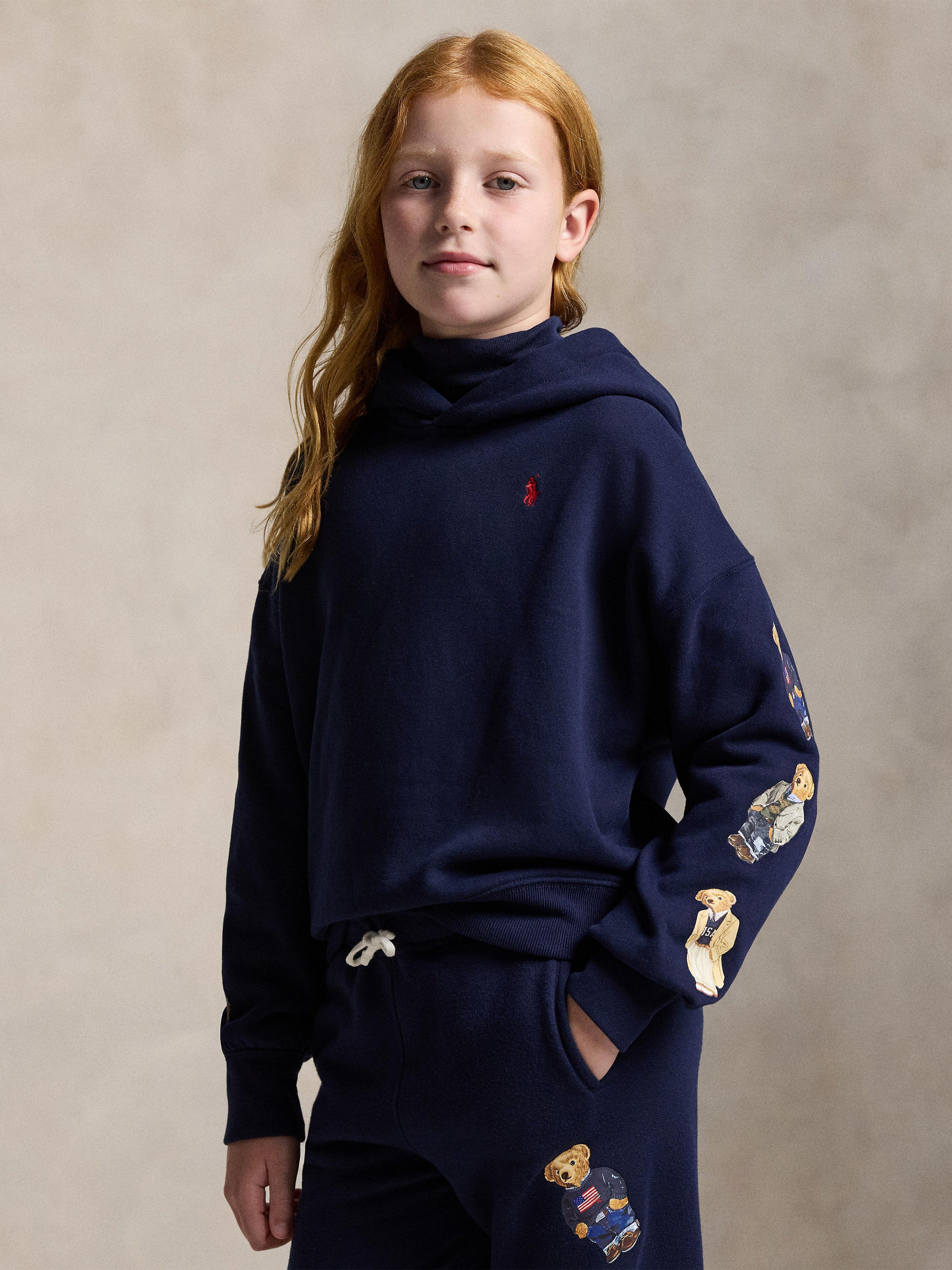 Ralph Lauren Girls Polo Bear Hoodie in Navy