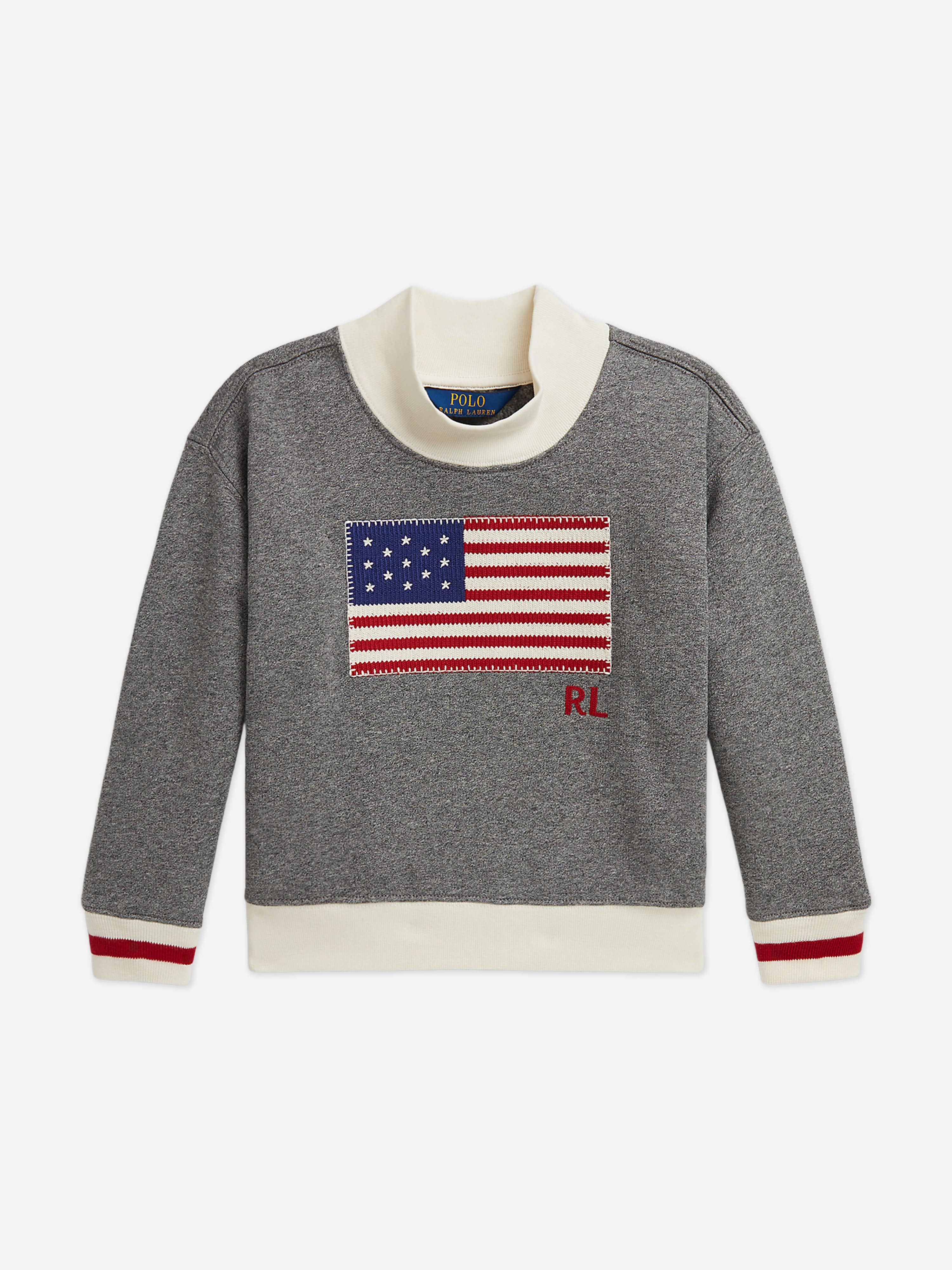 Ralph Lauren Girls USA Flag Sweatshirt in Grey