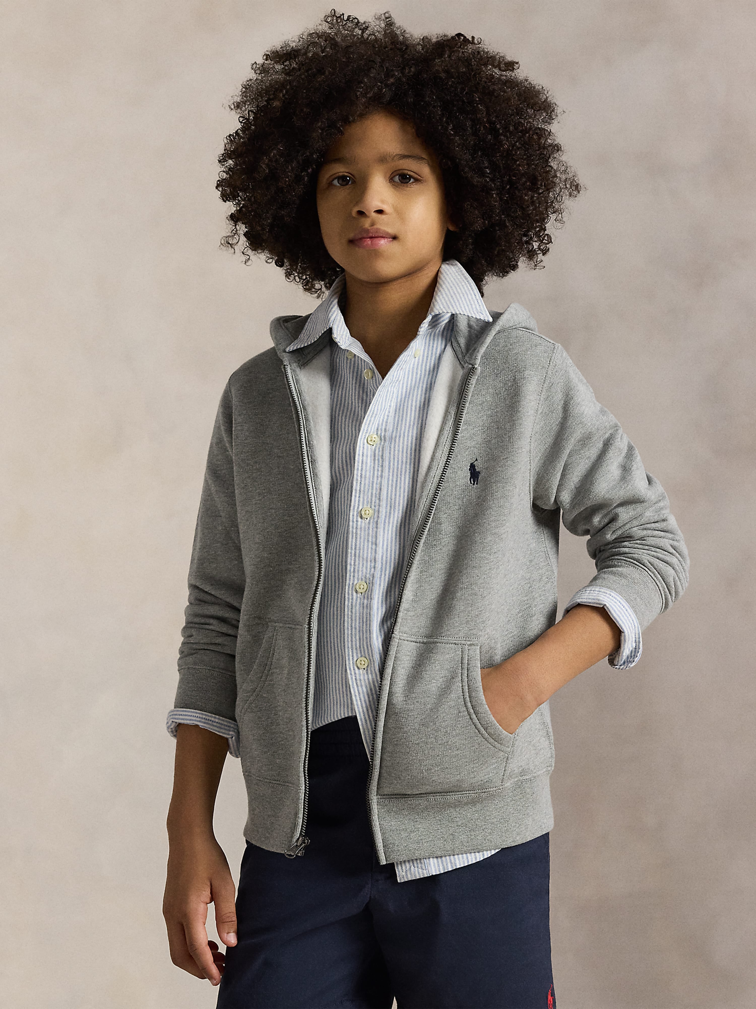 Ralph Lauren Boys Logo Zip Up Top in Grey