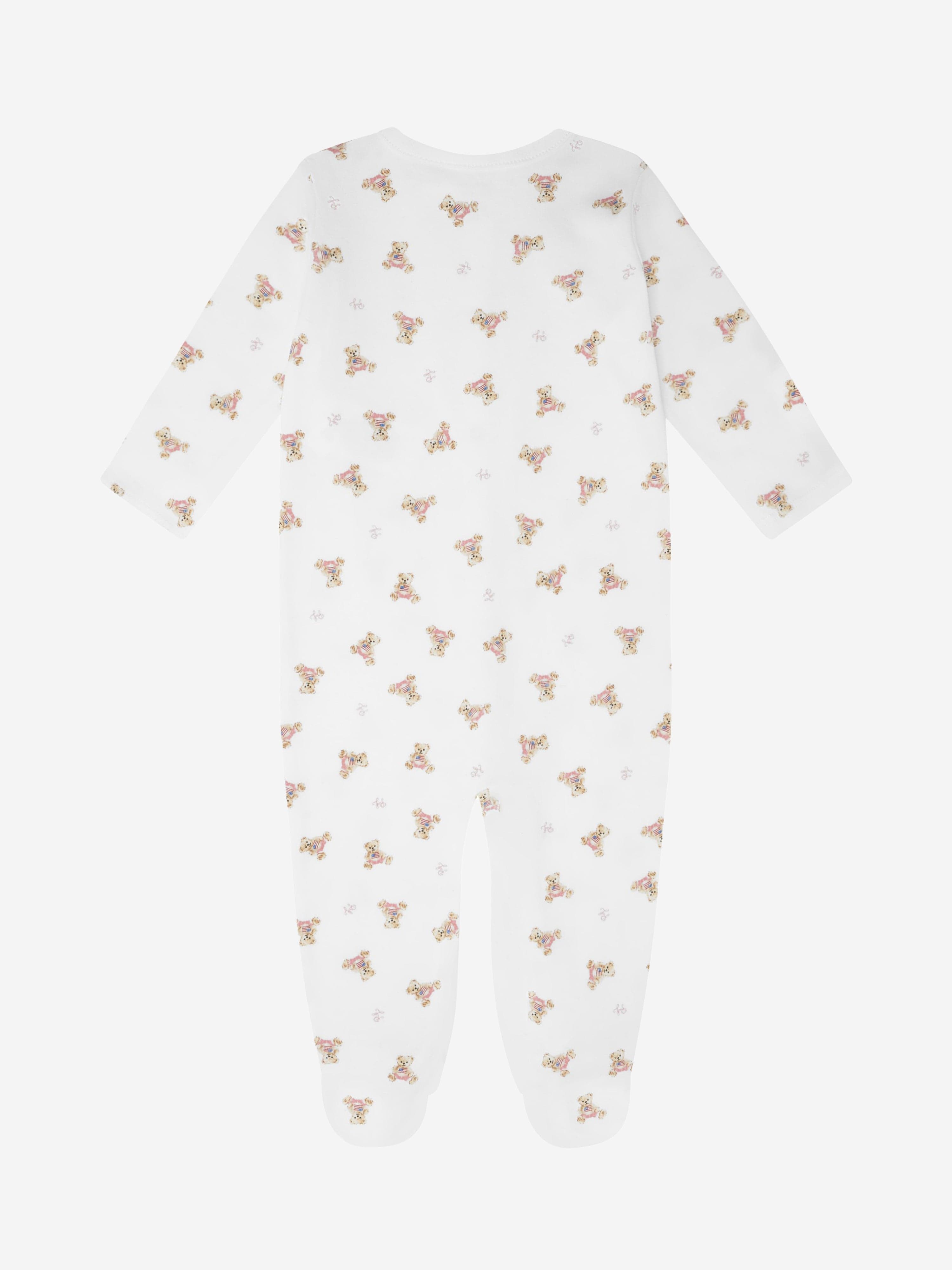 Ralph Lauren Baby Girls Bear Babygrow in White