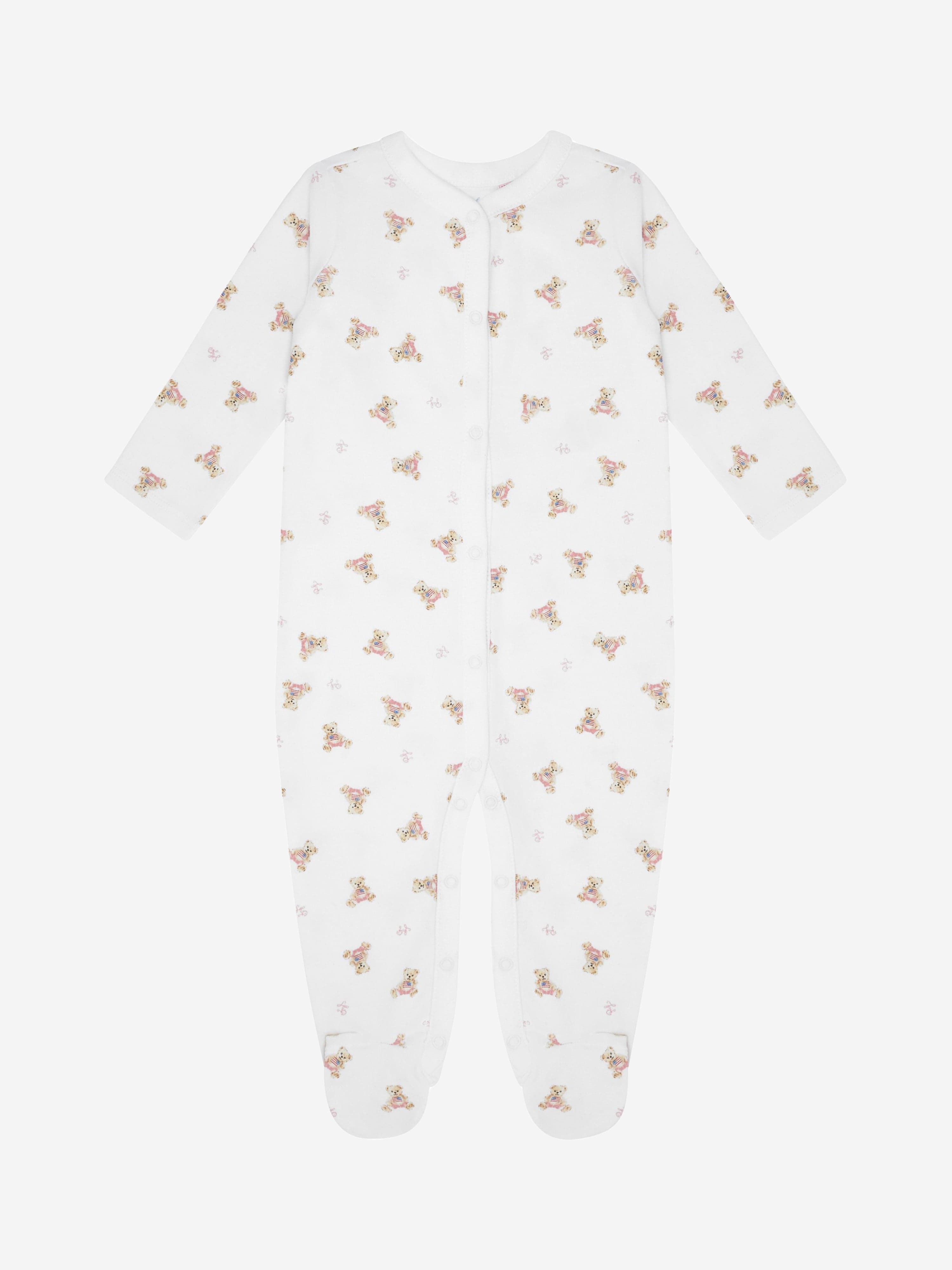 Ralph Lauren Baby Girls Bear Babygrow in White